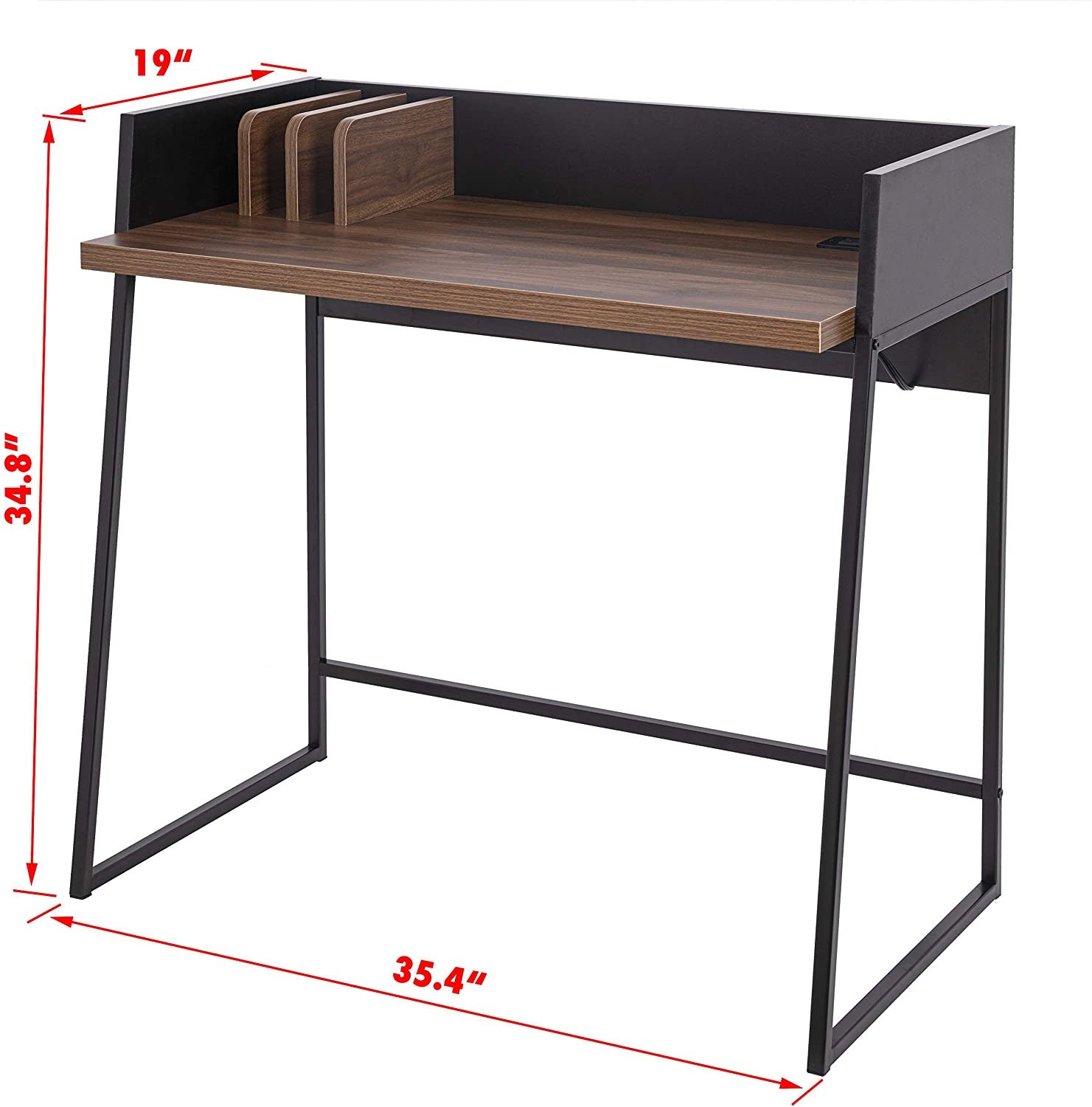 Contemporary Brown and Black Computer And Writing Desk with USB Port