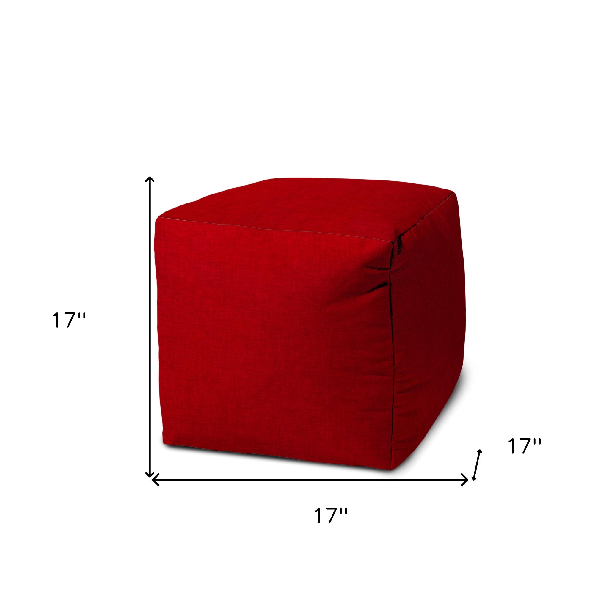 17" Red Polyester Cube Indoor Outdoor Pouf Ottoman