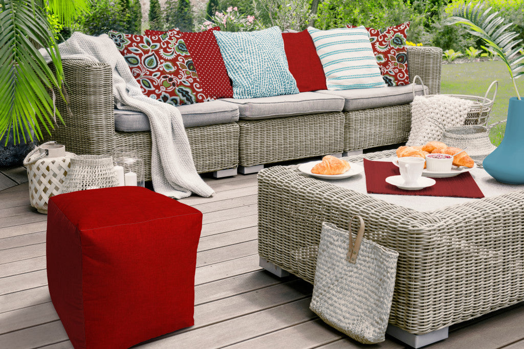 17" Red Polyester Cube Indoor Outdoor Pouf Ottoman