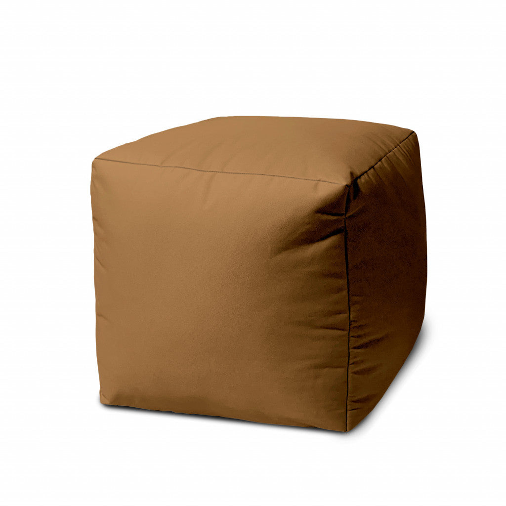 17" Brown Canvas Cube Outdoor Pouf Cover