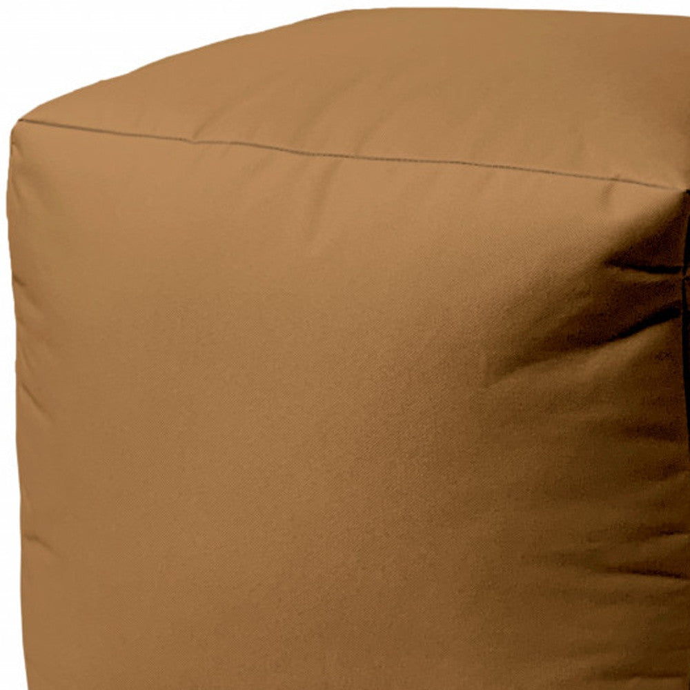 17" Brown Canvas Cube Outdoor Pouf Cover