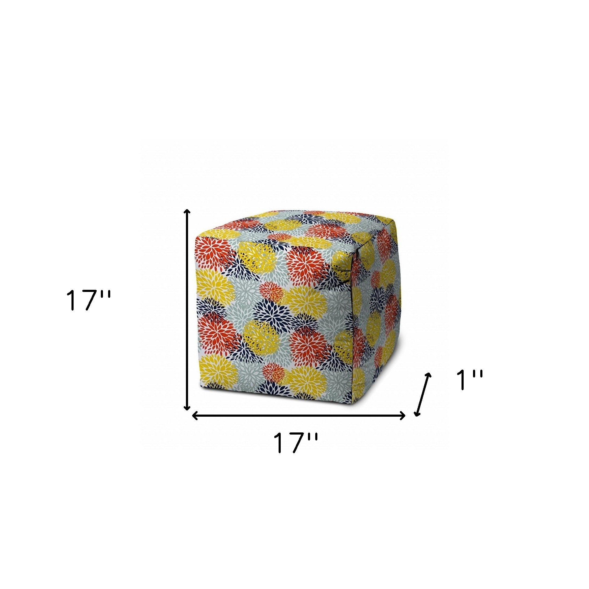 17" Green Cube Floral Indoor Outdoor Pouf Cover