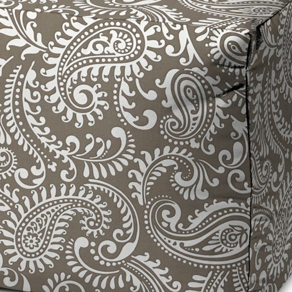 17" Taupe Cube Paisley Indoor Outdoor Pouf Cover