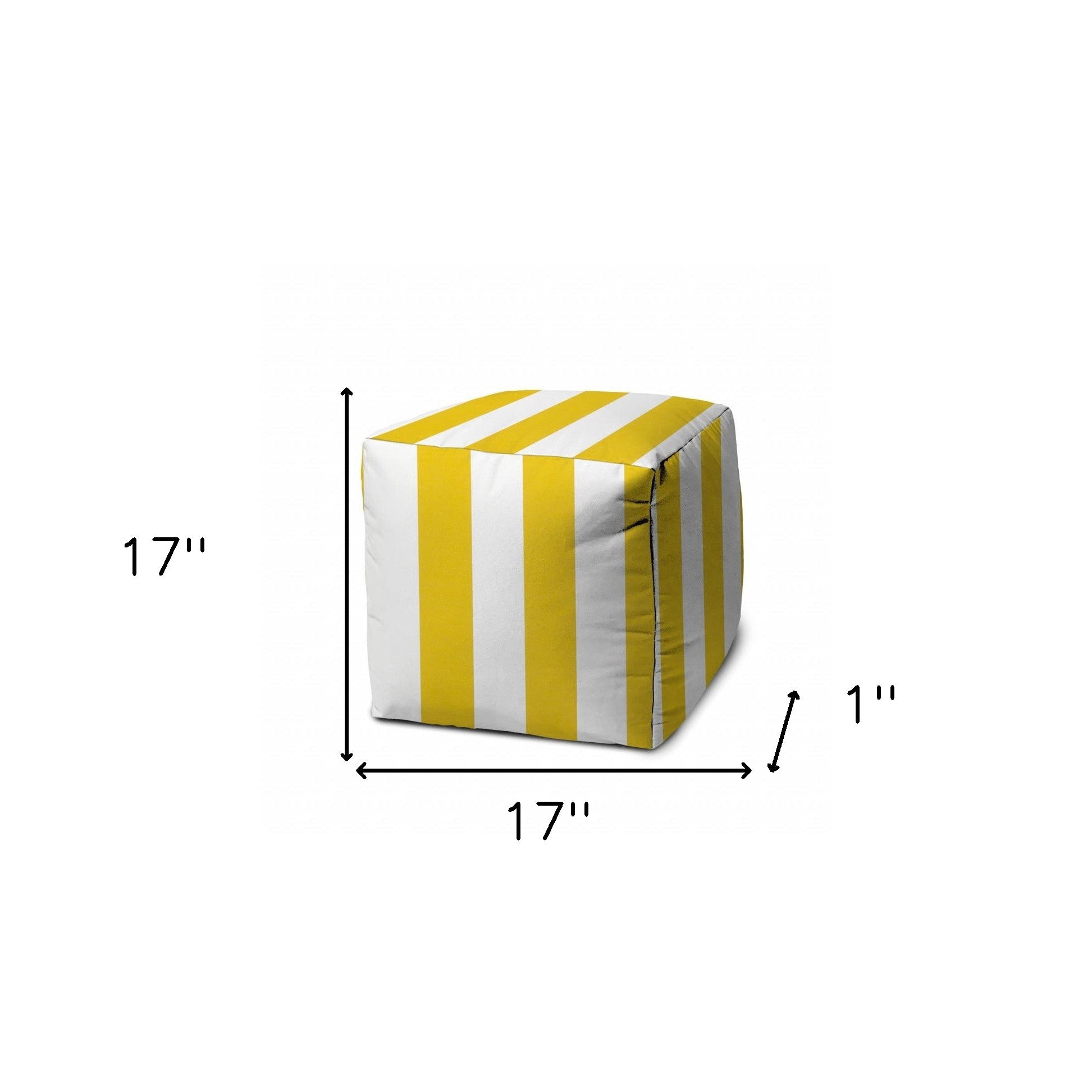 17" Yellow And White Cube Striped Indoor Outdoor Pouf Cover