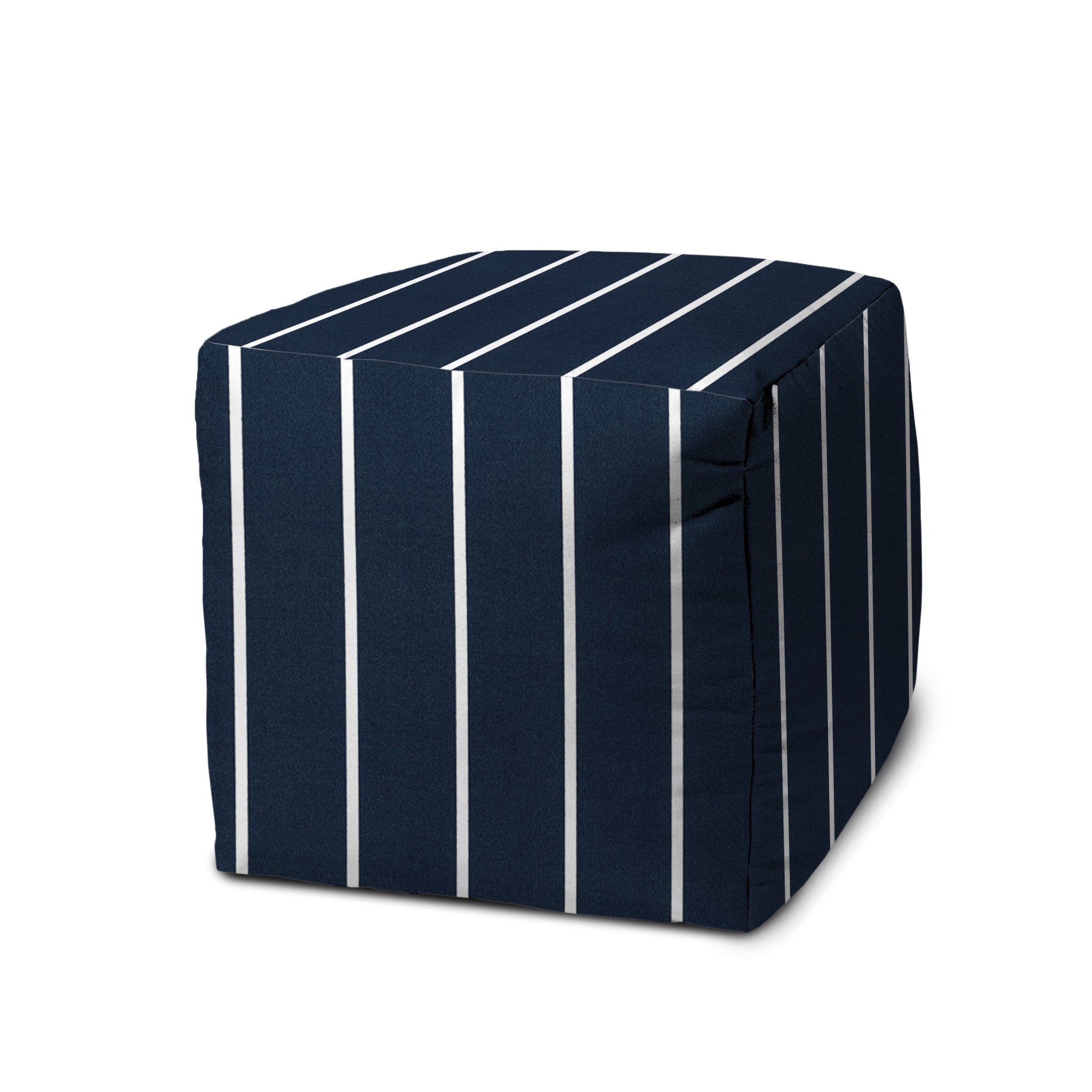 17" Blue Cube Striped Indoor Outdoor Pouf Cover