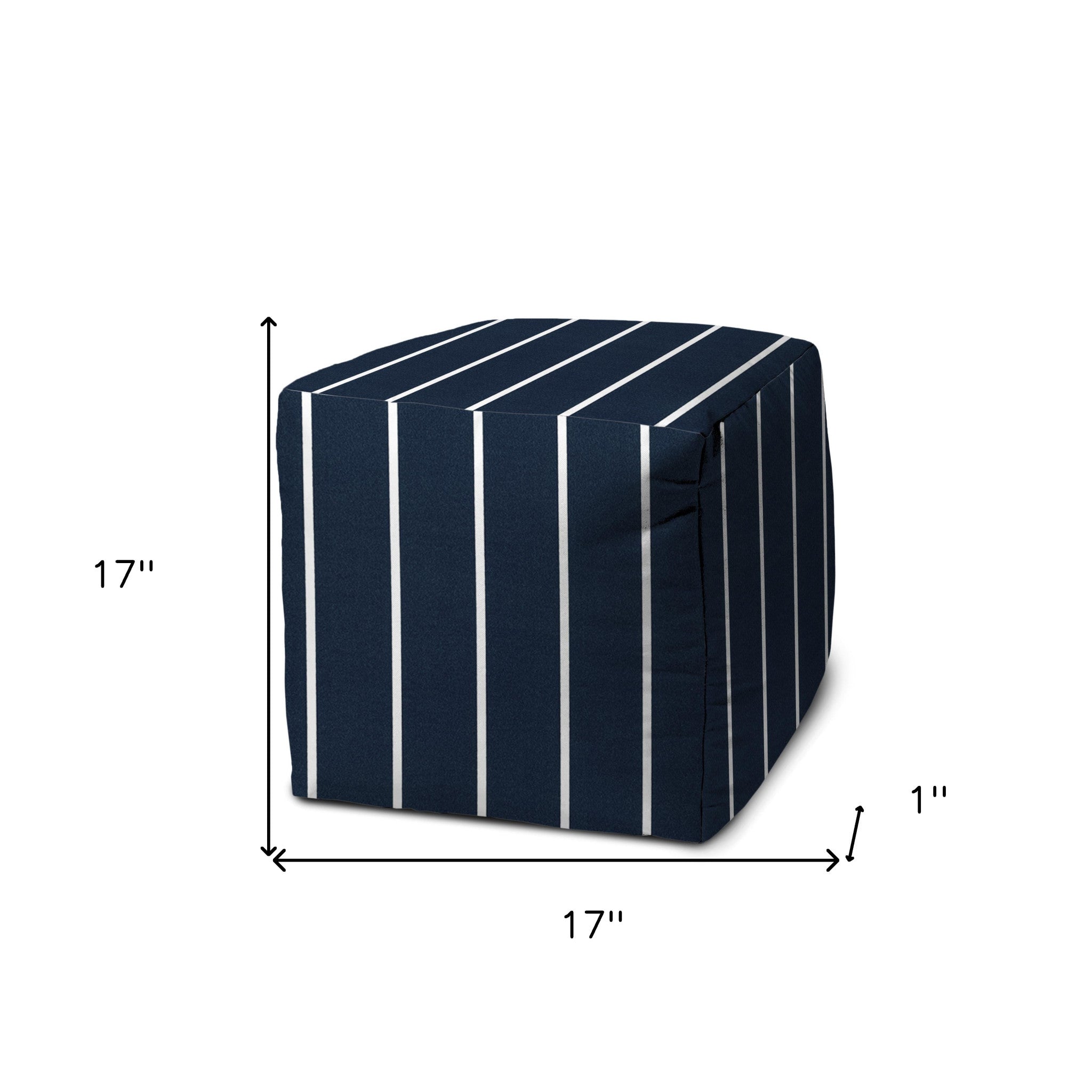 17" Blue Cube Striped Indoor Outdoor Pouf Cover