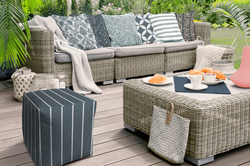 17" Taupe Cube Striped Indoor Outdoor Pouf Cover