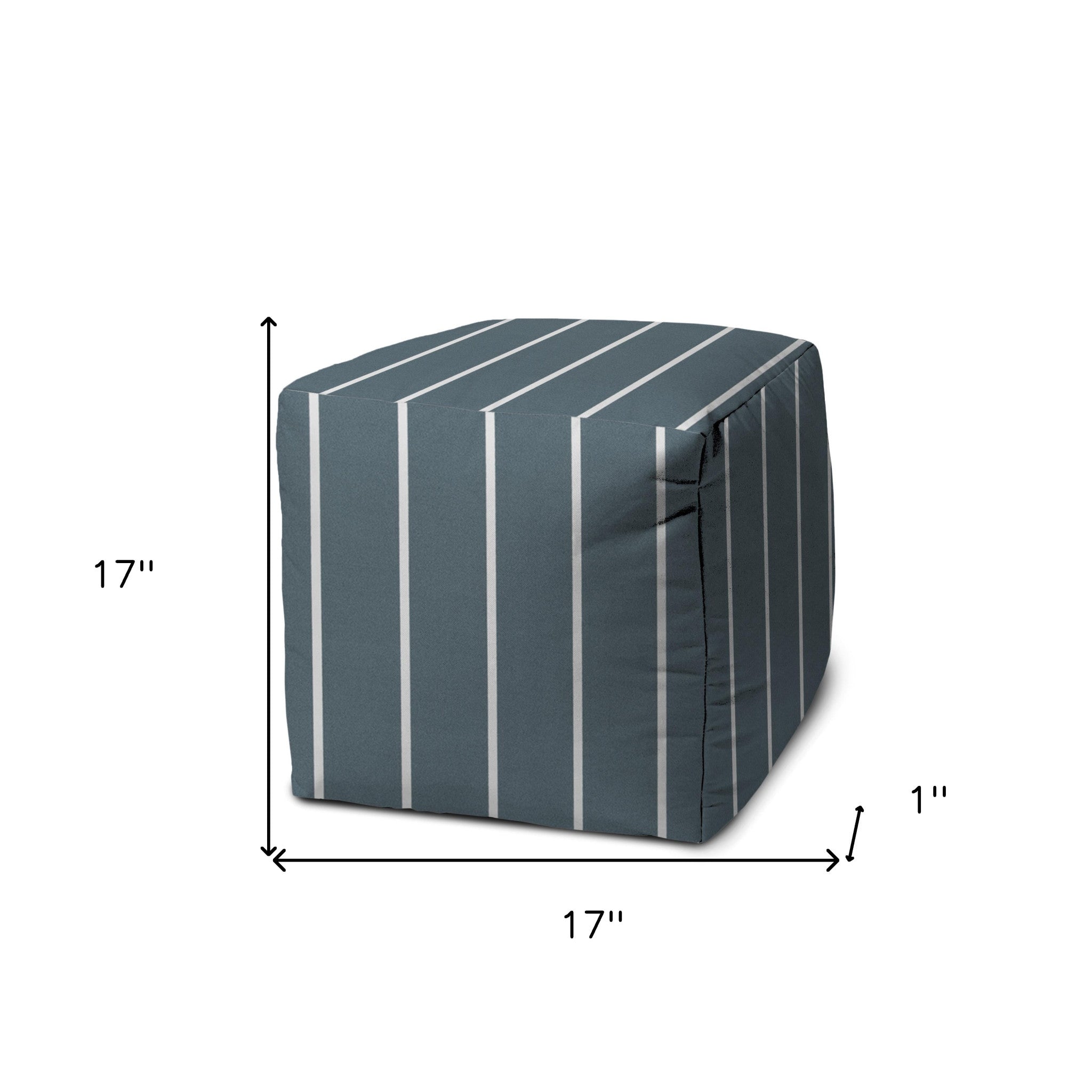 17" Taupe Cube Striped Indoor Outdoor Pouf Cover