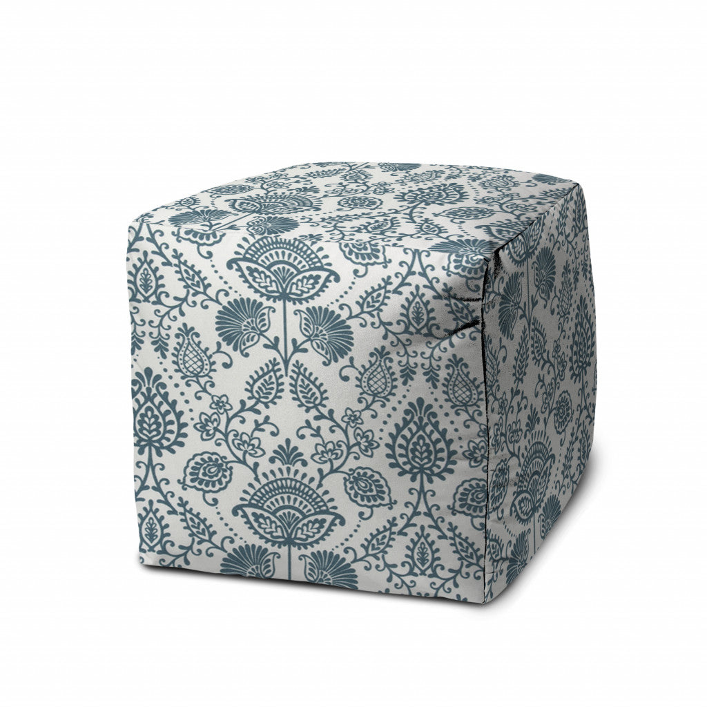 17" Blue Cube Indoor Outdoor Pouf Cover