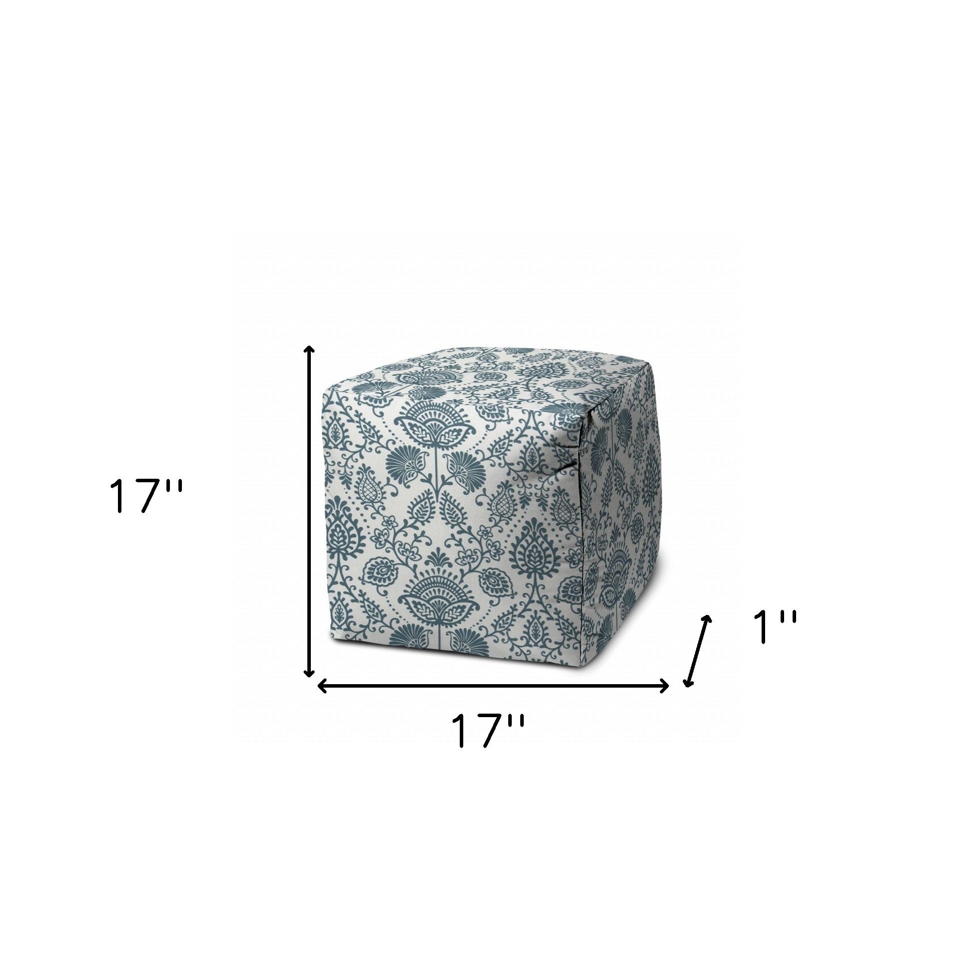 17" Blue Cube Indoor Outdoor Pouf Cover