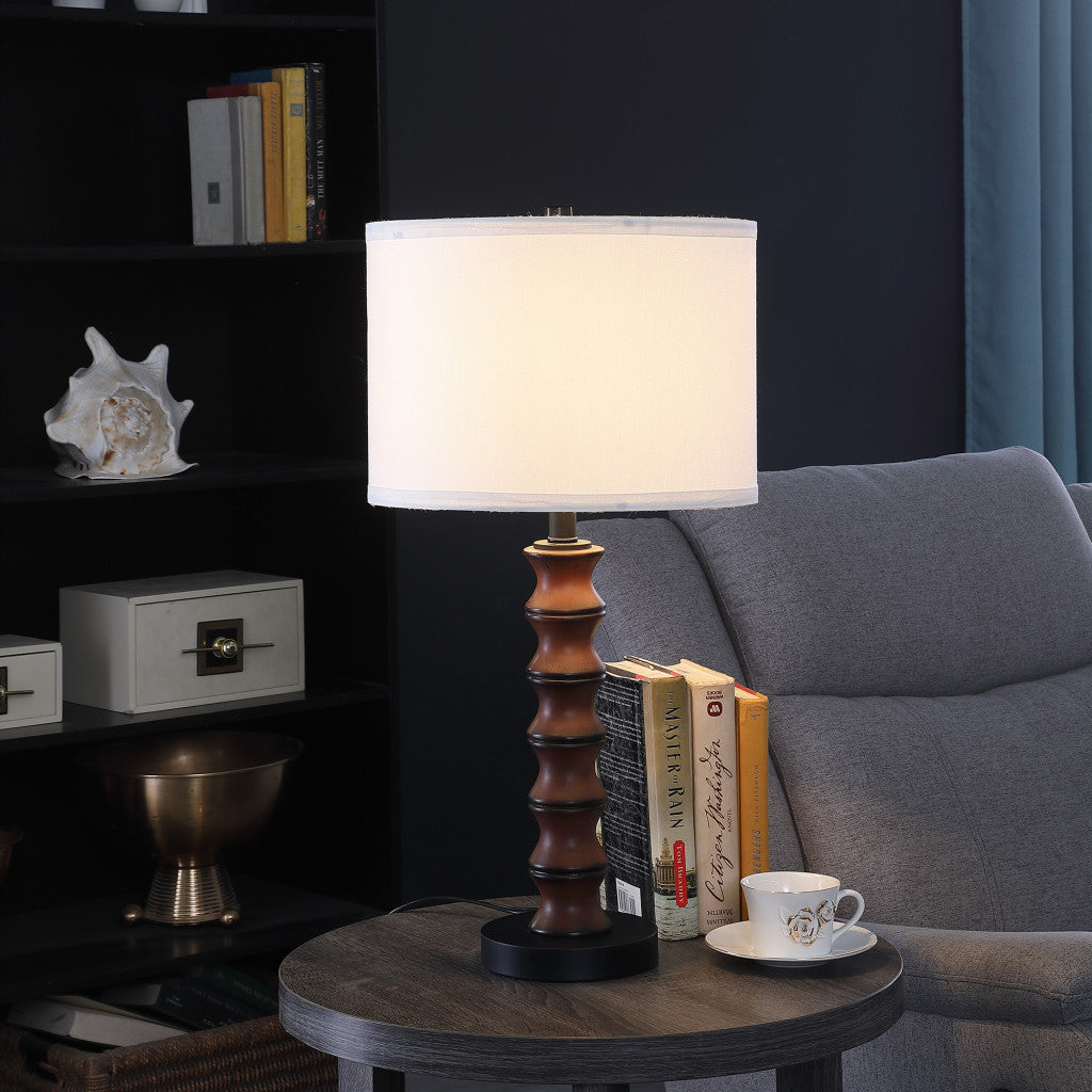 28" Dark Cherry Polyresin Indents Table Lamp With White Shade