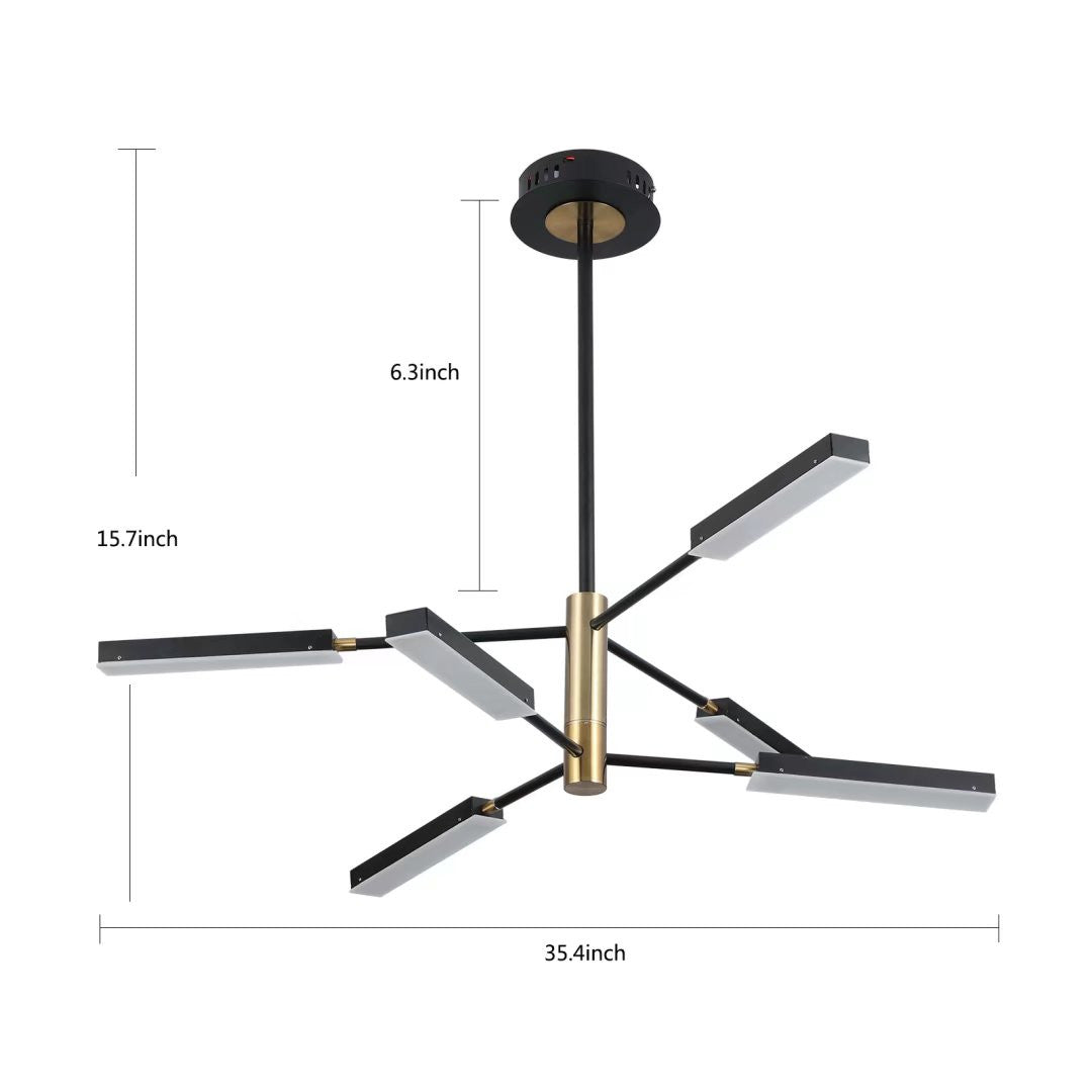 Asymmetric Black and Gold Six Light Ceiling Light