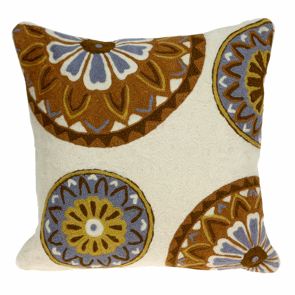 20" Beige and Brown Cotton Throw Pillow