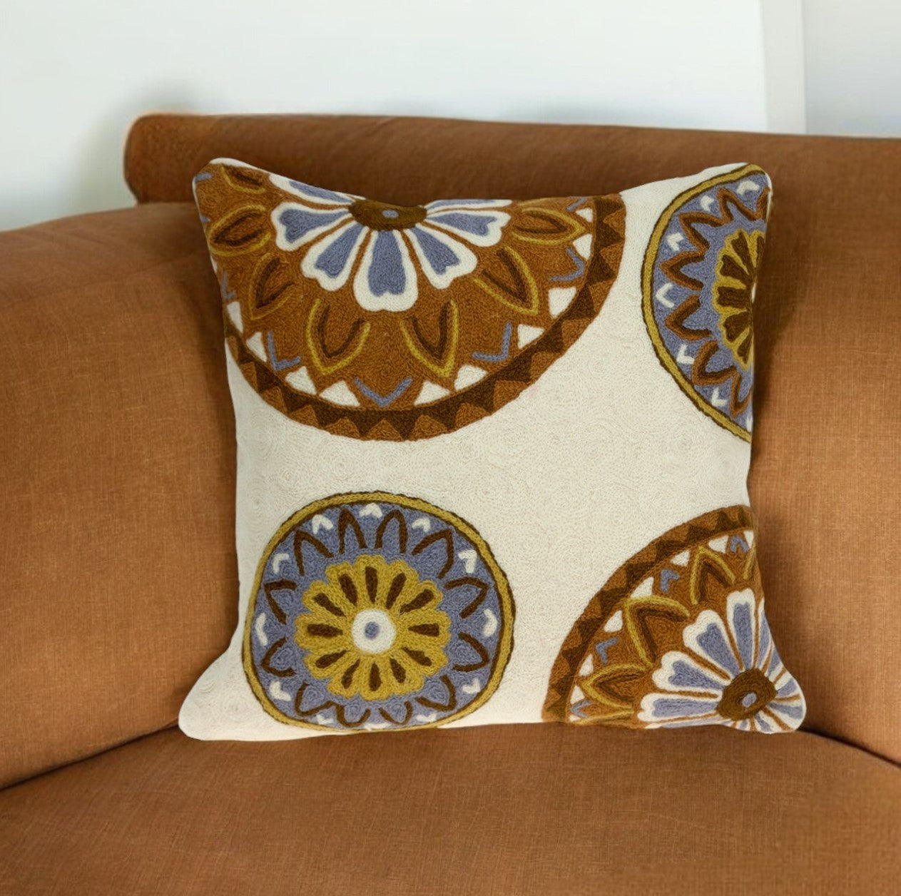 20" Beige and Brown Cotton Throw Pillow