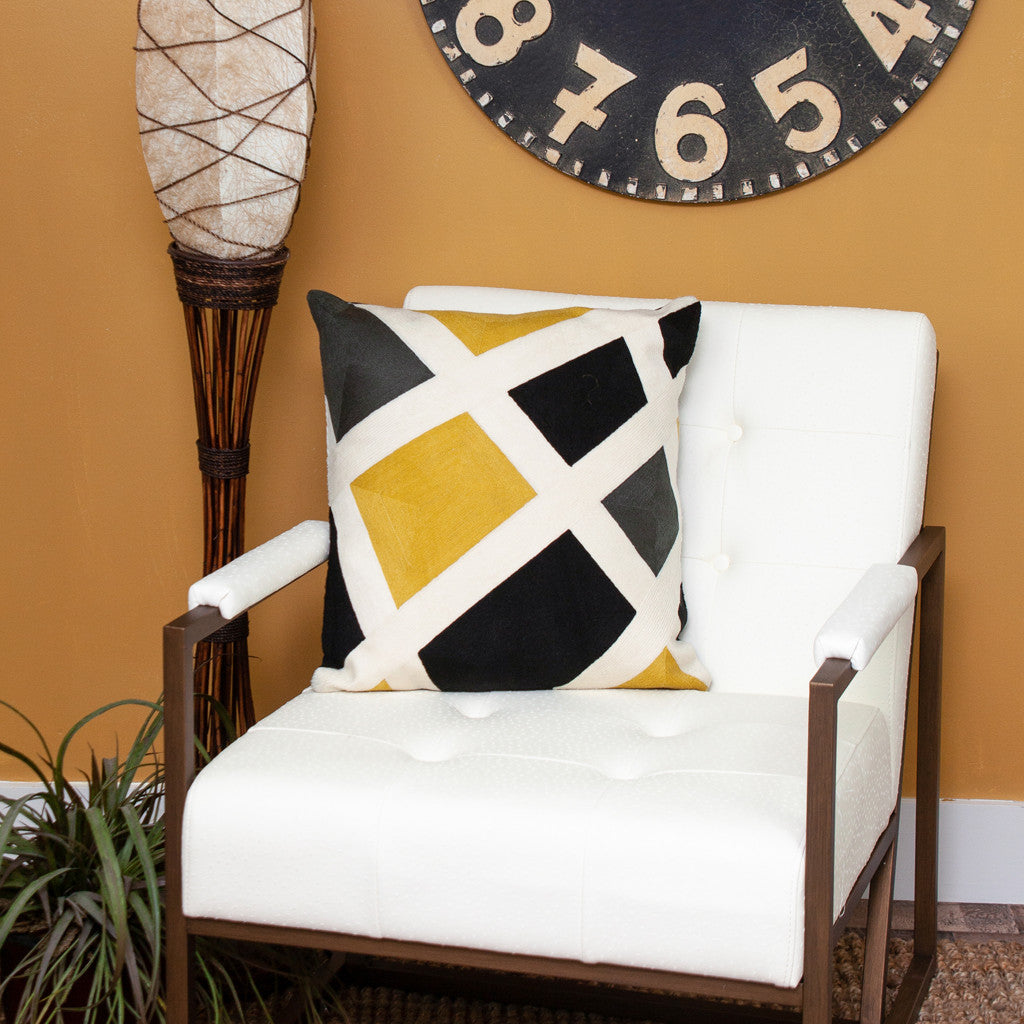 20" Black and Yellow Cotton Throw Pillow