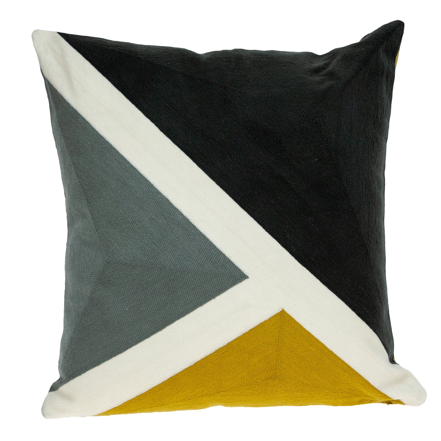 20" Black and Yellow Geometric Cotton Throw Pillow