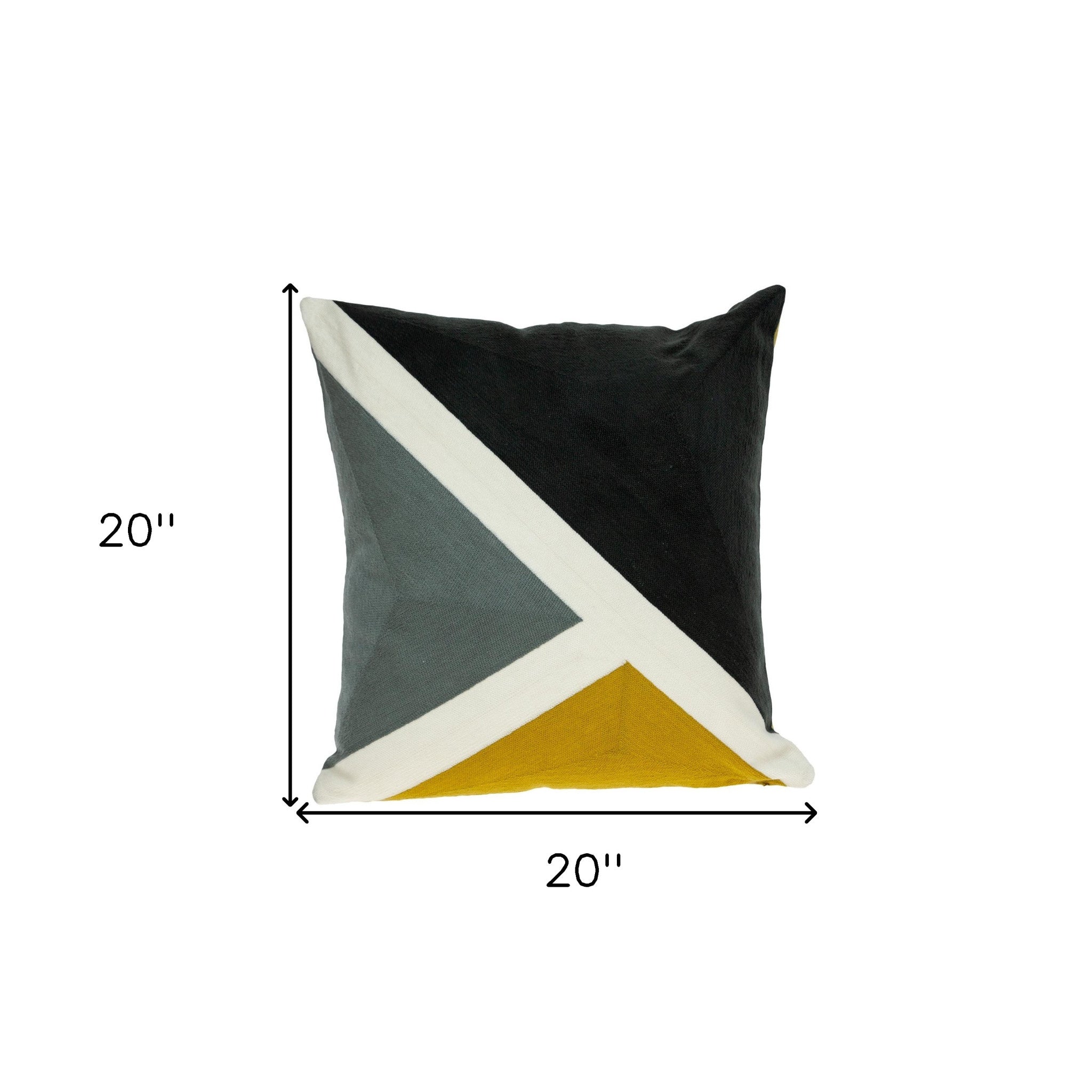 20" Black and Yellow Geometric Cotton Throw Pillow