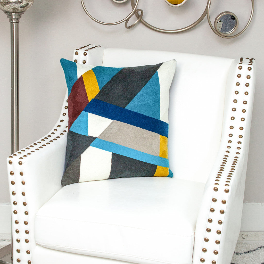 20" Blue and White Cotton Throw Pillow