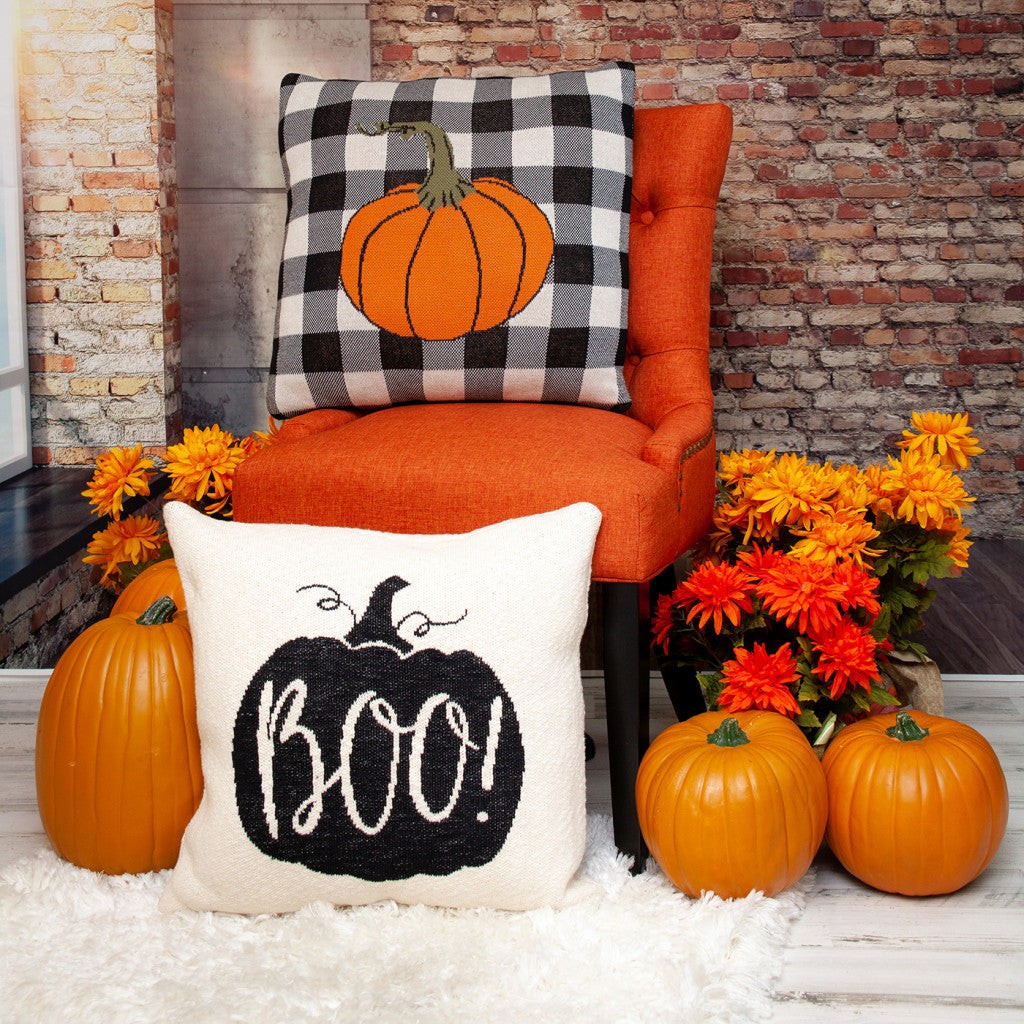 20" x 20" Cream Black Pumpkin Boo Square Accent Throw Pillow