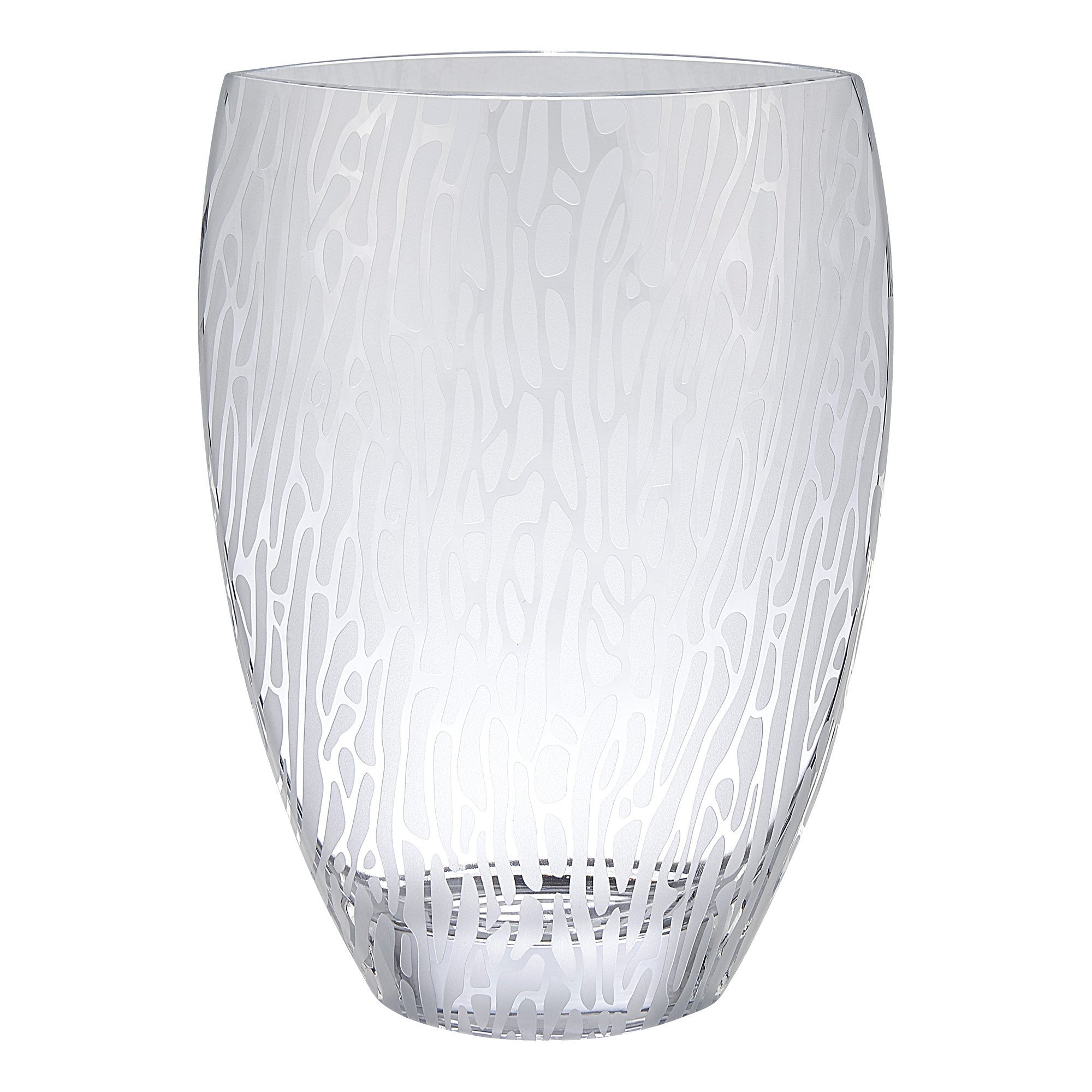 12" Clear and Frosted Abstract Oval Crystal Table Vase