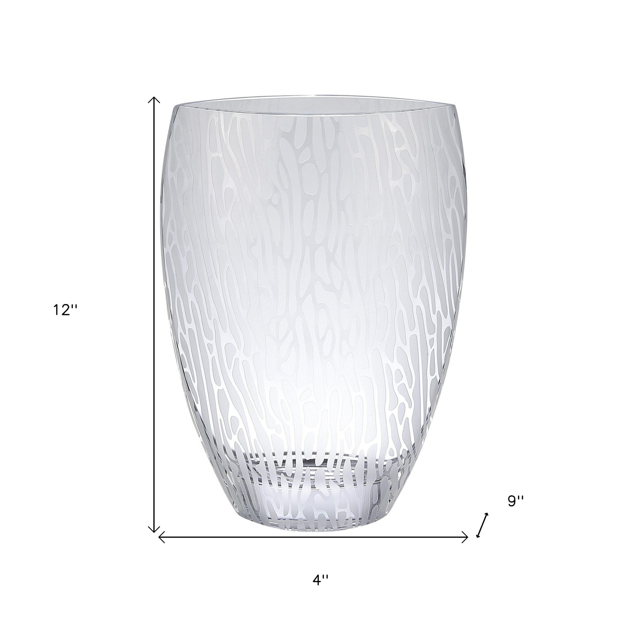 12" Clear and Frosted Abstract Oval Crystal Table Vase