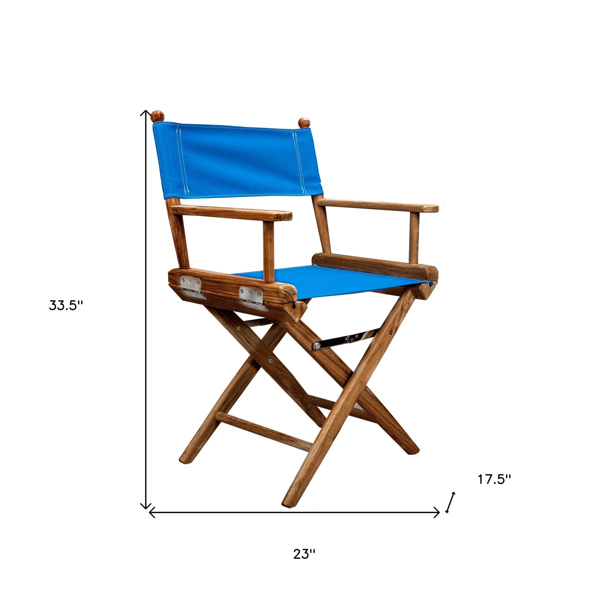 23" Blue and Natural Wood Solid Wood Indoor Outdoor Director Chair