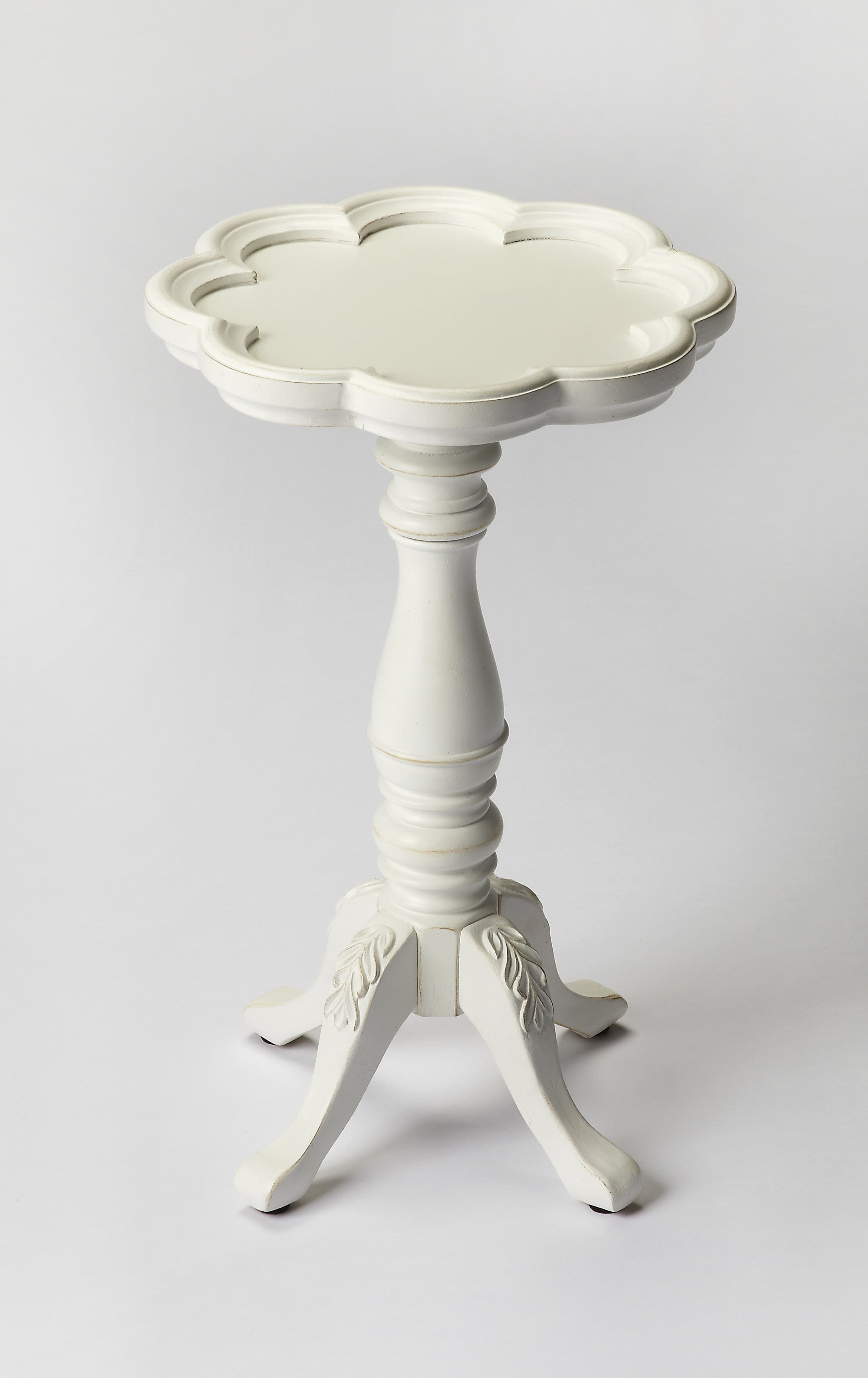 20" Cottage White Wood Floral Top End Table