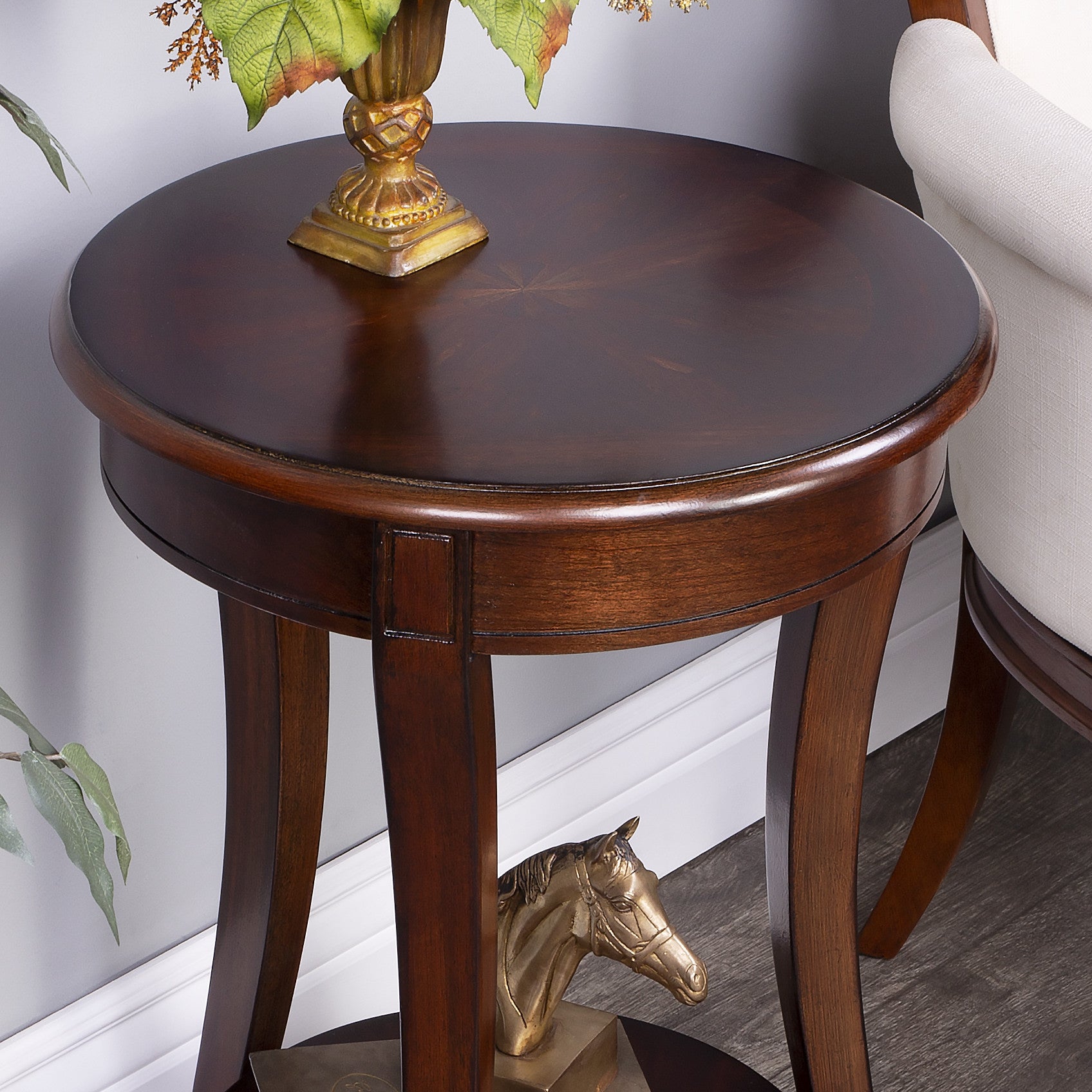 26" Dark Brown And Cherry Manufactured Wood Round End Table With Shelf