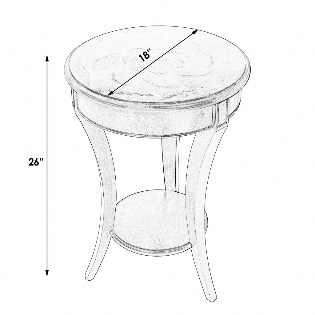 26" Dark Brown Wood And Wood Round End Table With Shelf