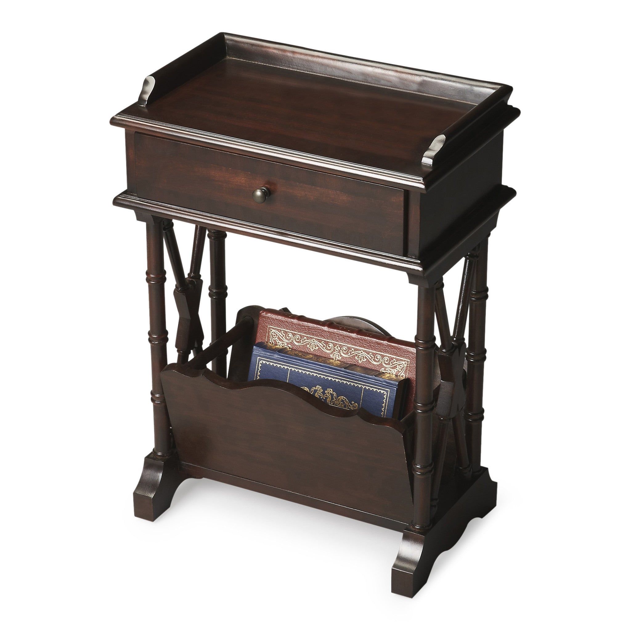 24" Black Solid and Manufactured Wood End Table With Drawer And Shelf With Magazine Holder