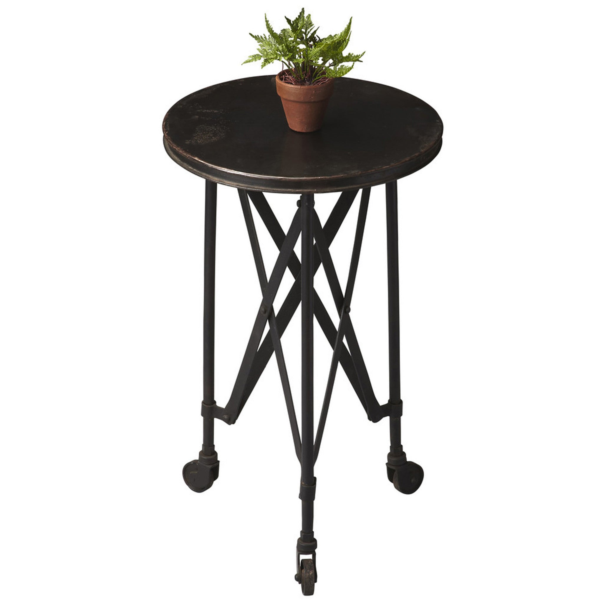 23" Black Industrial Rolling Round End Table