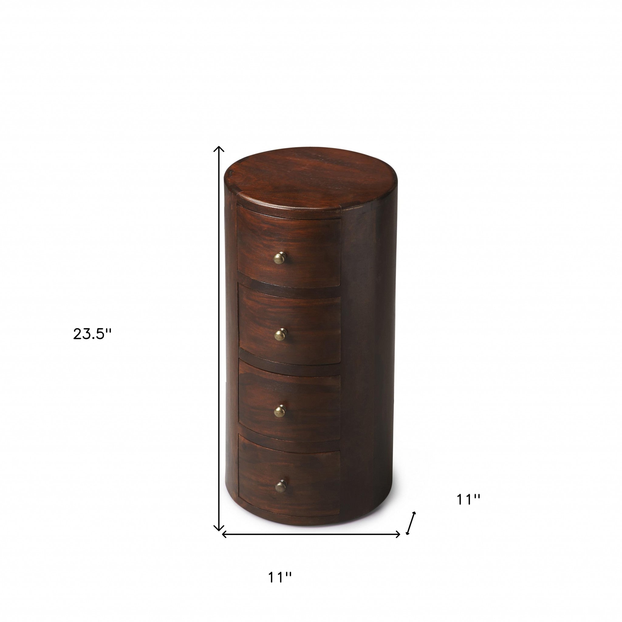 24" Warm Brown Wood Round End Table With Four Drawers
