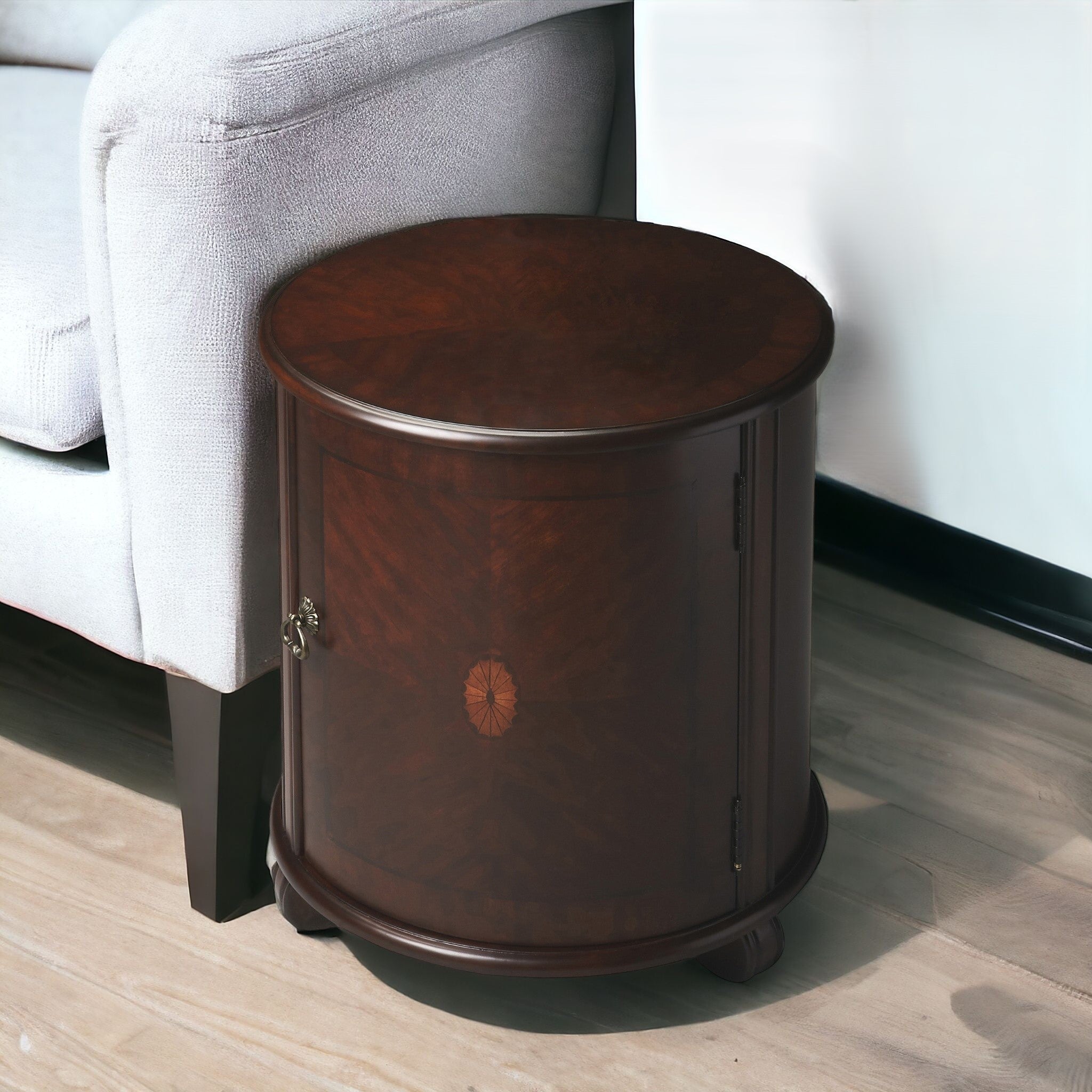 24" Dark Brown Round End Table