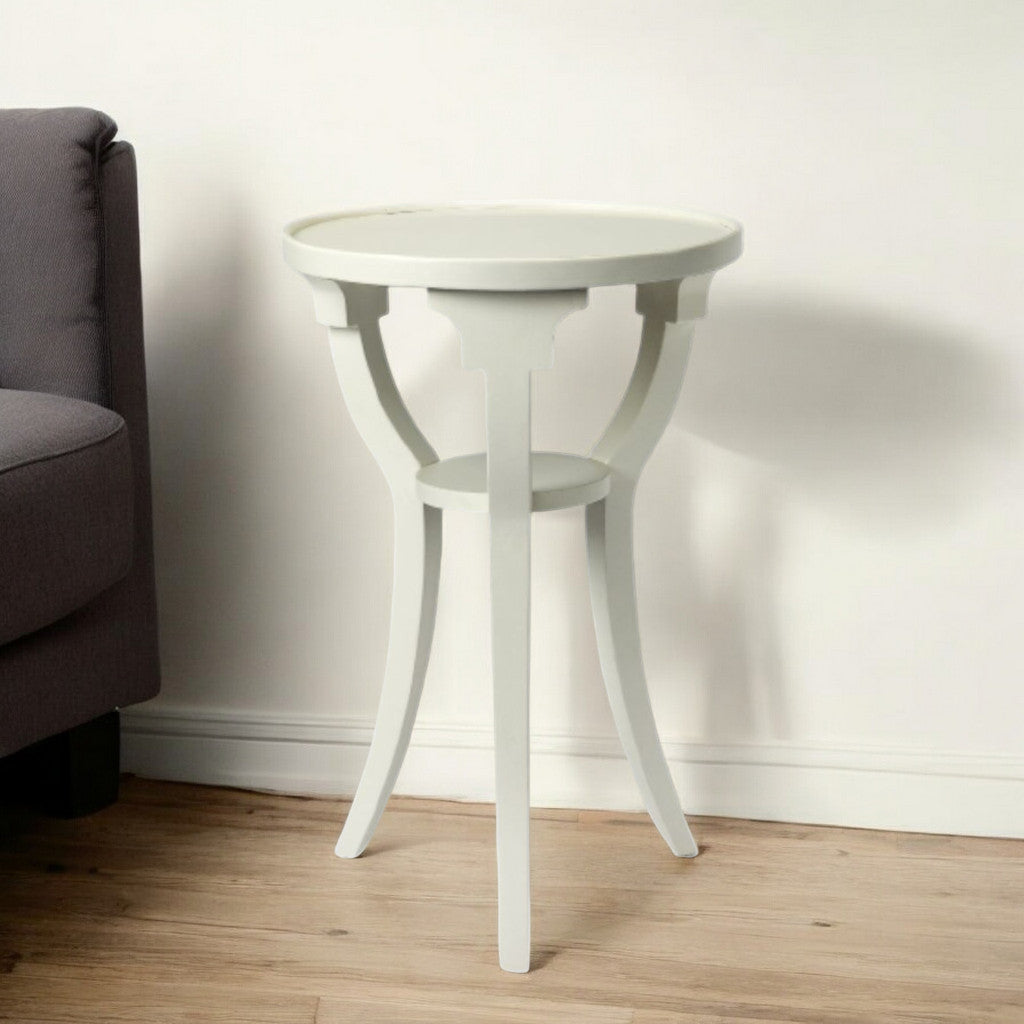 24" White Wood And Solid Wood Round End Table With Shelf