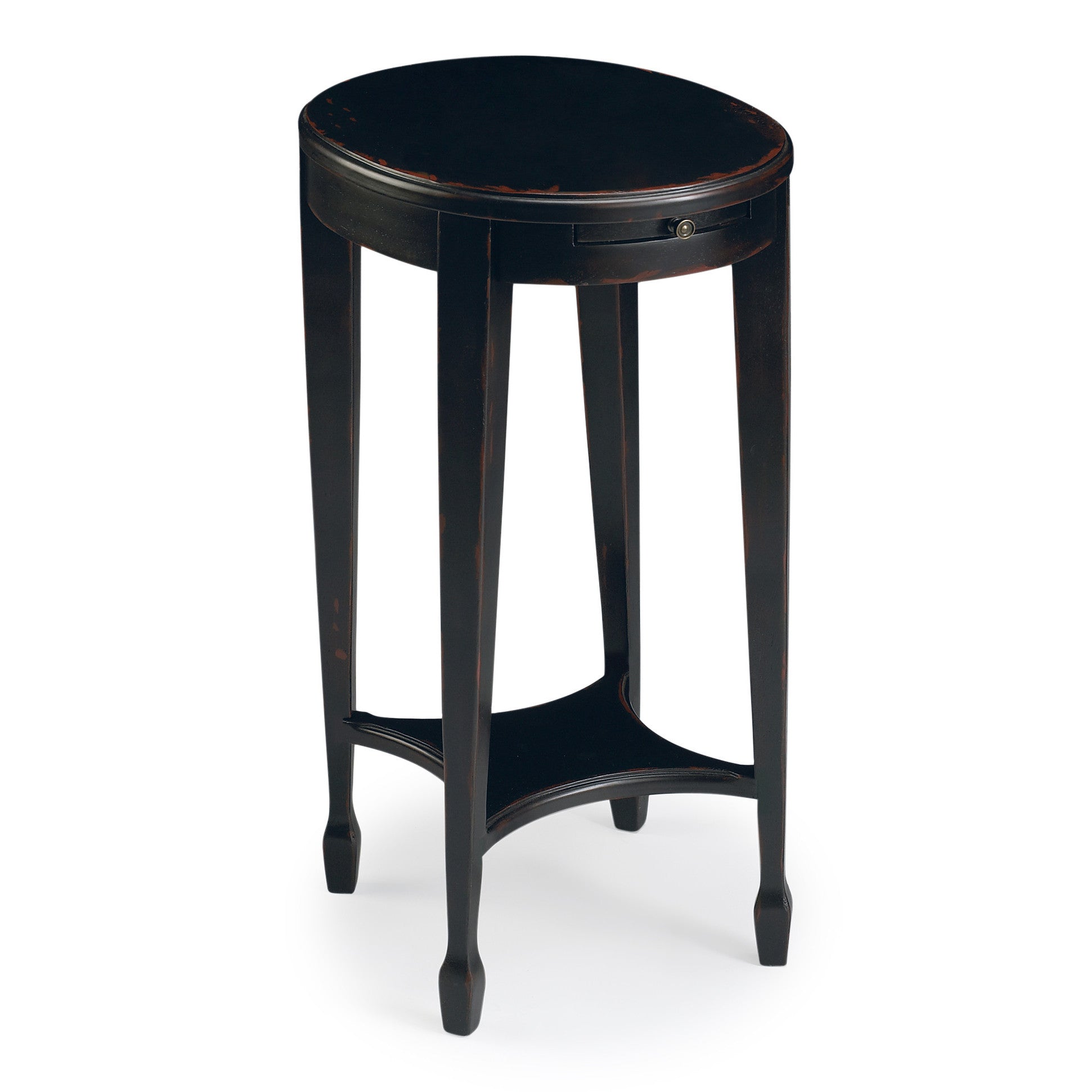 26" Rustic Black Manufactured Wood Oval End Table With Shelf