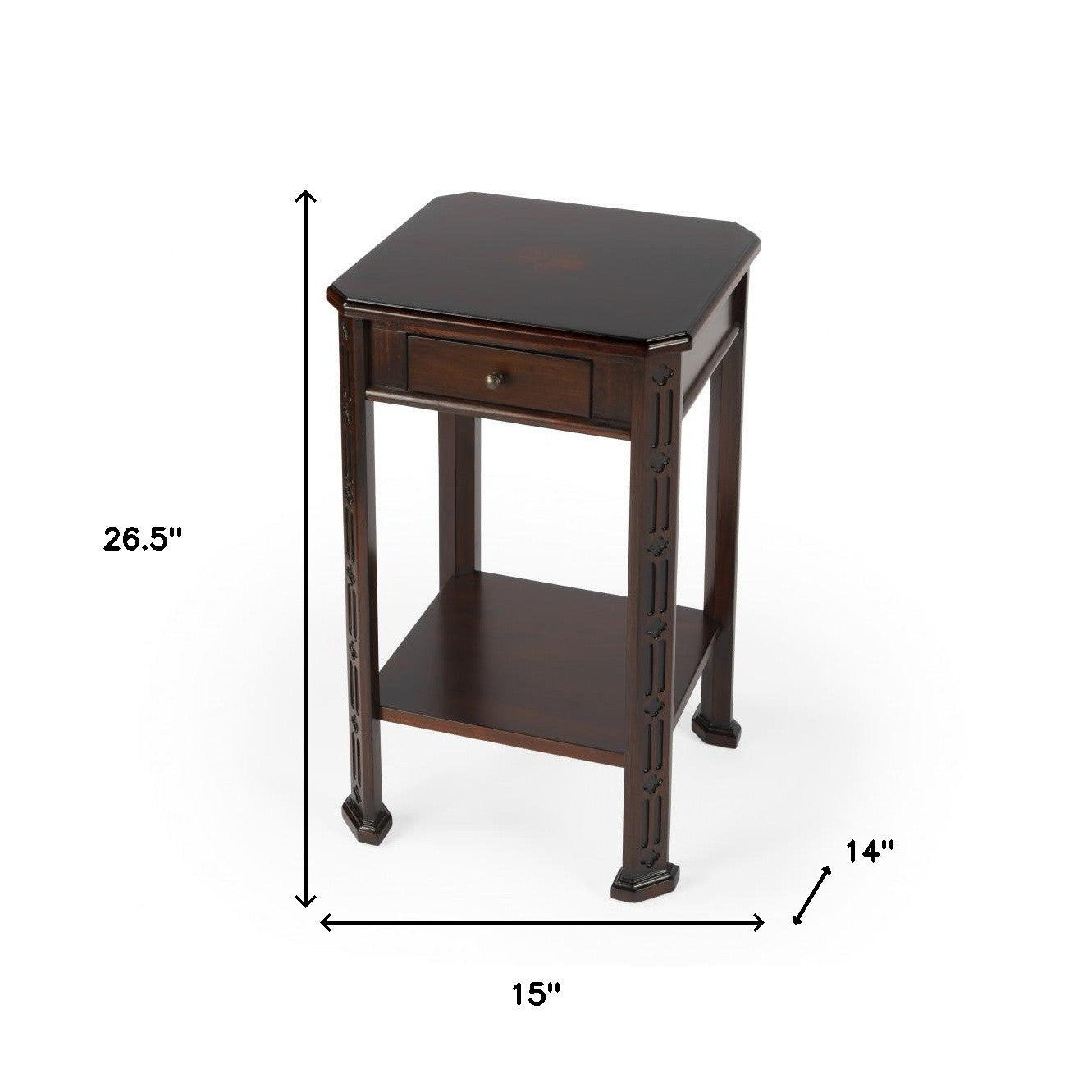 27" Dark Brown And Cherry Manufactured Wood Rectangular End Table With Drawer And Shelf