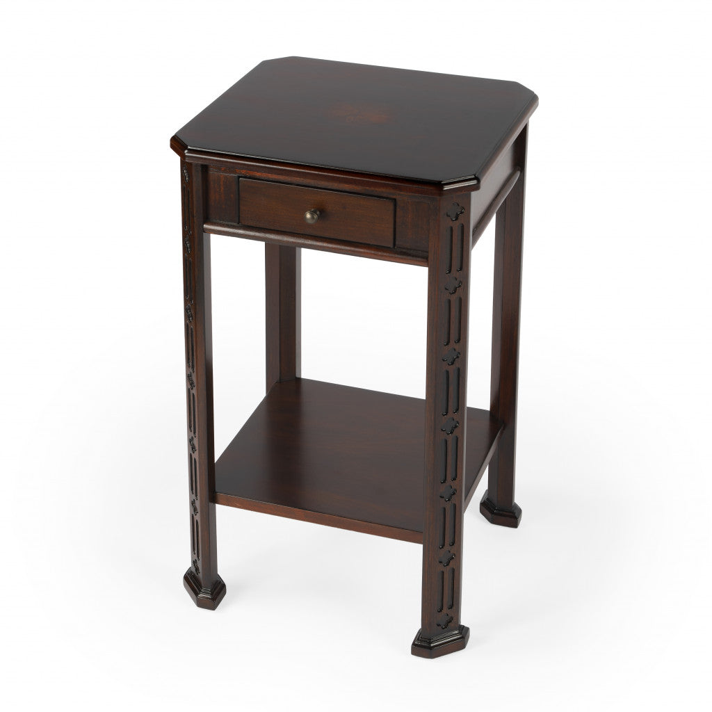 27" Dark Brown And Cherry Manufactured Wood Rectangular End Table With Drawer And Shelf