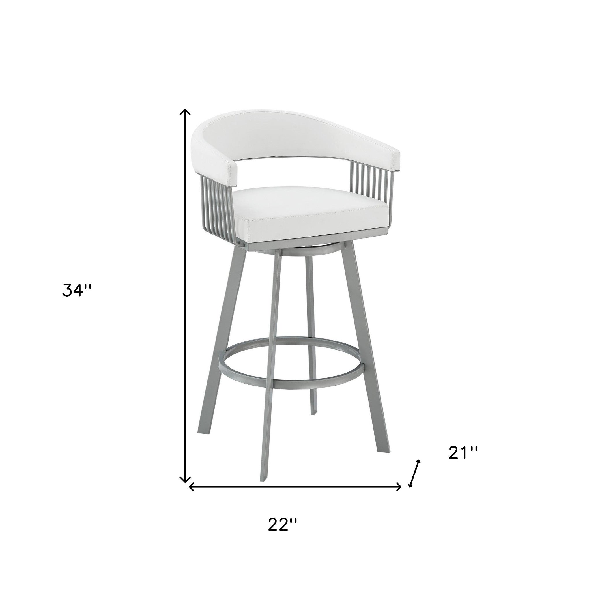 25" White And Silver Iron Swivel Backless Counter Height Bar Chair