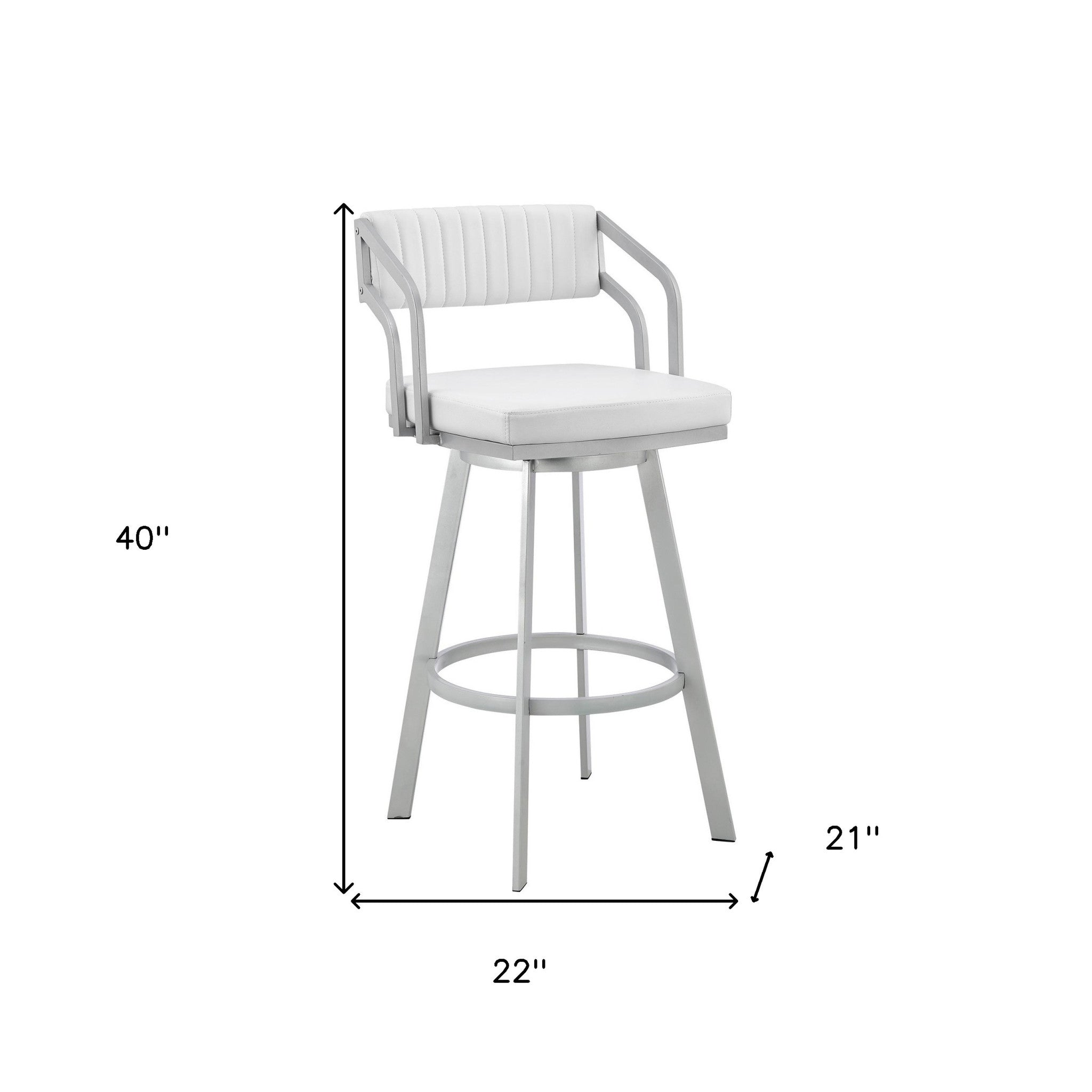 30" White And Silver Iron Swivel Low Back Bar Height Bar Chair