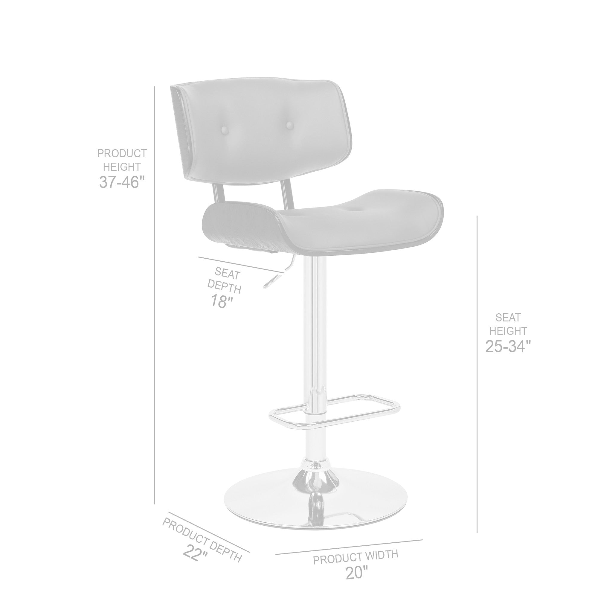 25" Gray And Silver Iron Swivel Adjustable Height Bar Chair