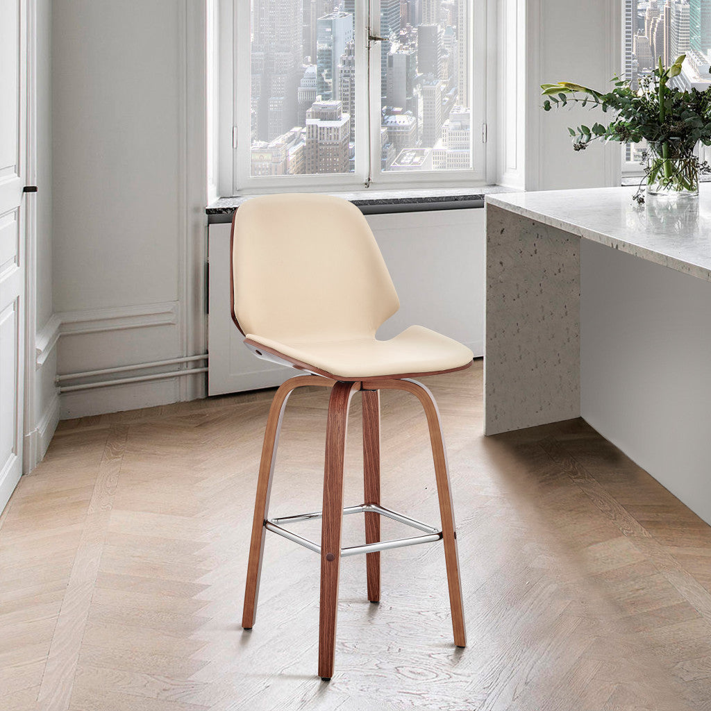 26" Cream And Brown Swivel Counter Height Bar Chair