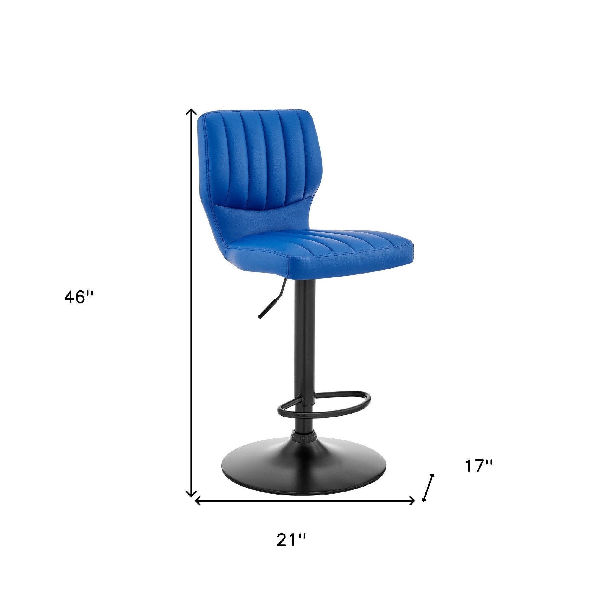 25" Blue And Black Iron Swivel Adjustable Height Bar Chair