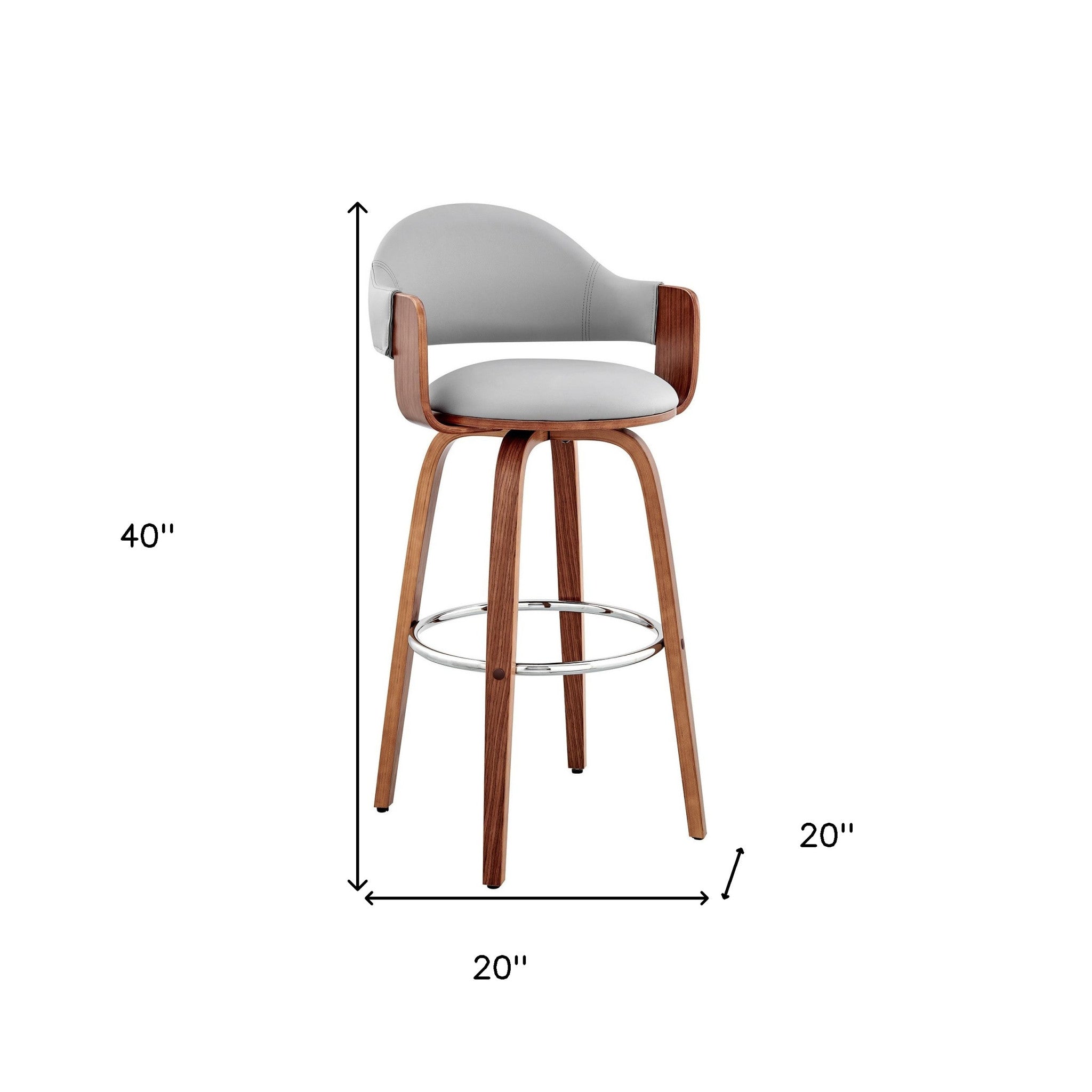 30" Gray And Brown Swivel Low Back Bar Height Bar Chair