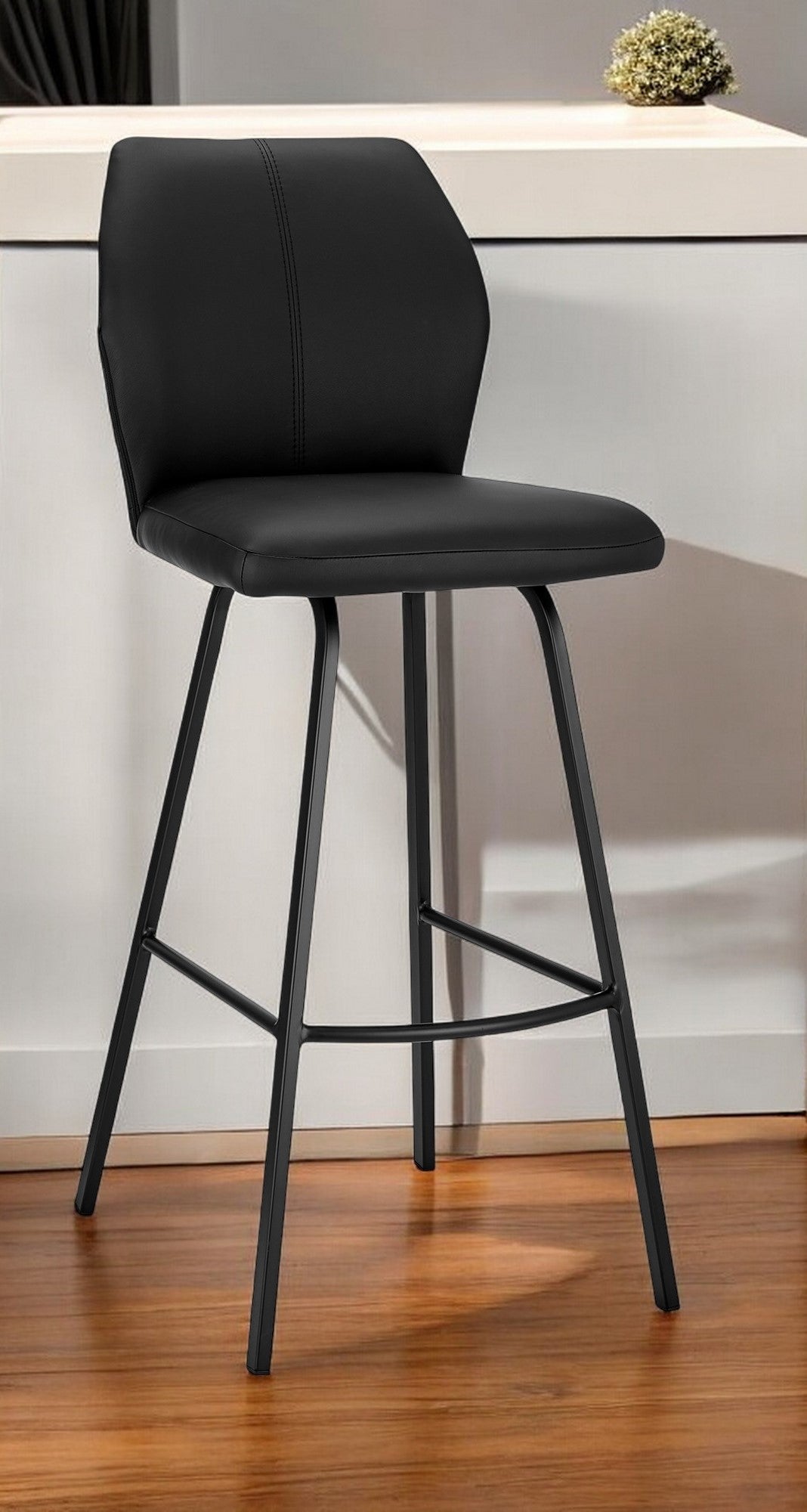 26" Black Faux Leather And Iron Counter Height Bar Chair