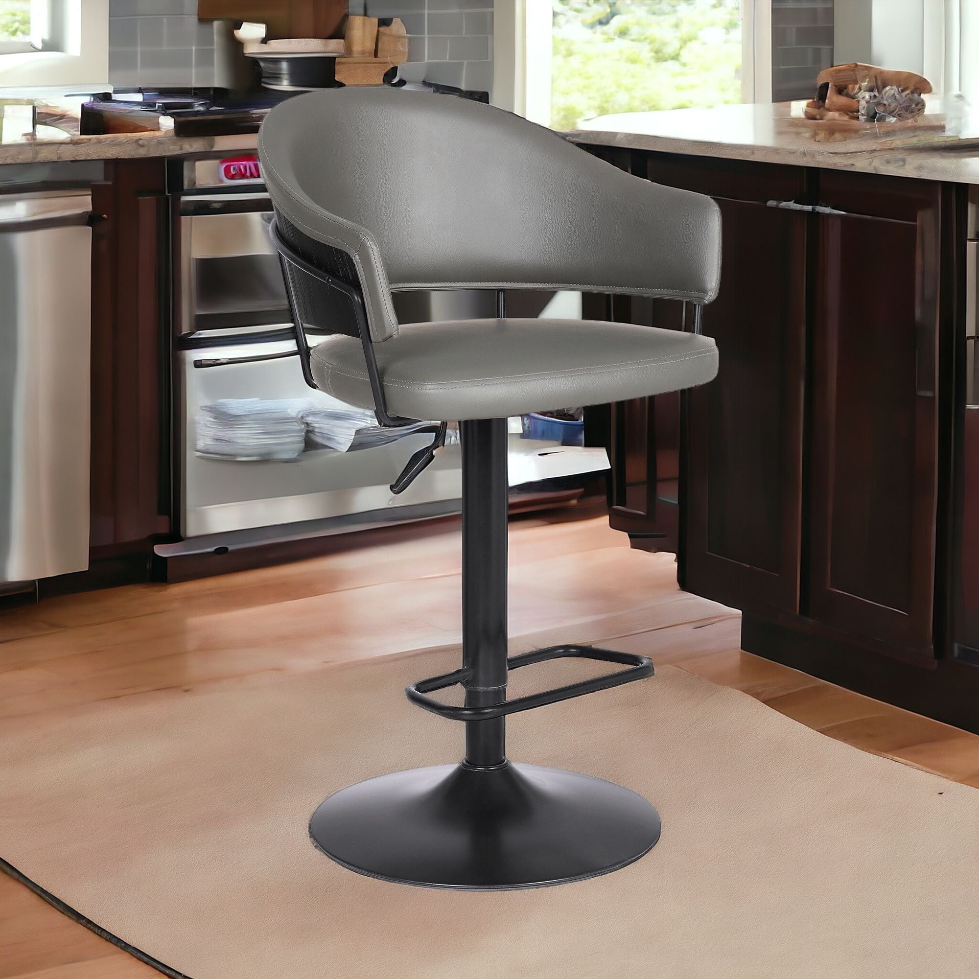 25" Gray And Black Iron Swivel Adjustable Height Bar Chair