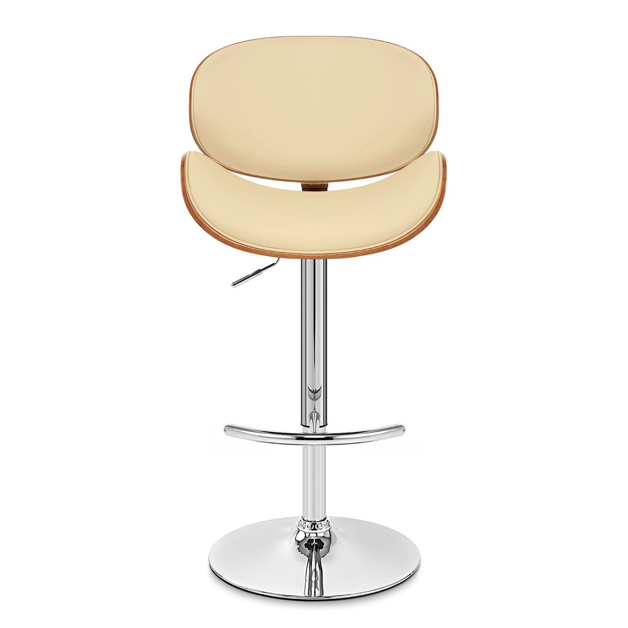 25" Cream And Silver Faux Leather And Solid Wood Swivel Low Back Adjustable Height Bar Chair