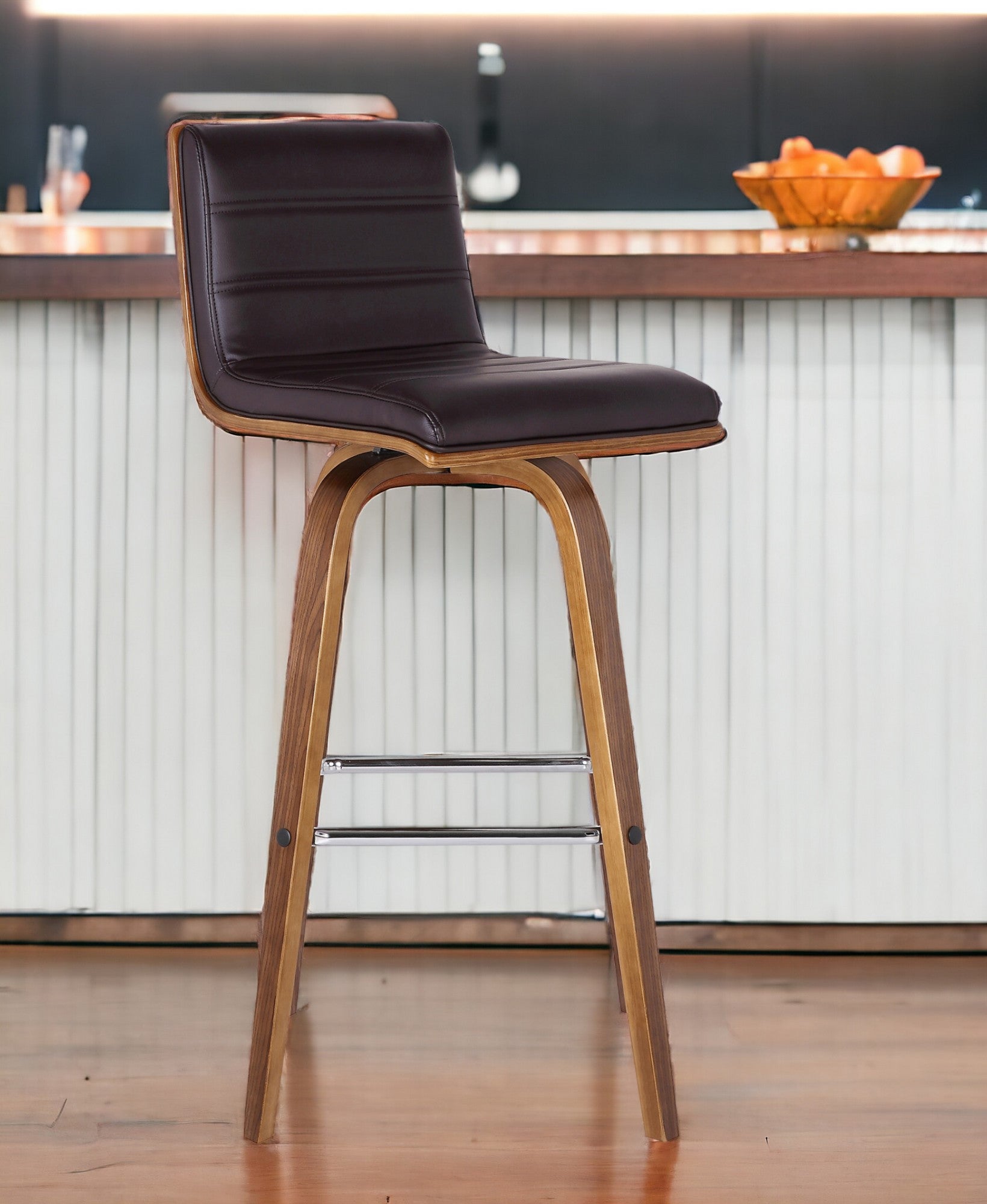 30" Brown Solid Wood Swivel Low Back Bar Height Bar Chair