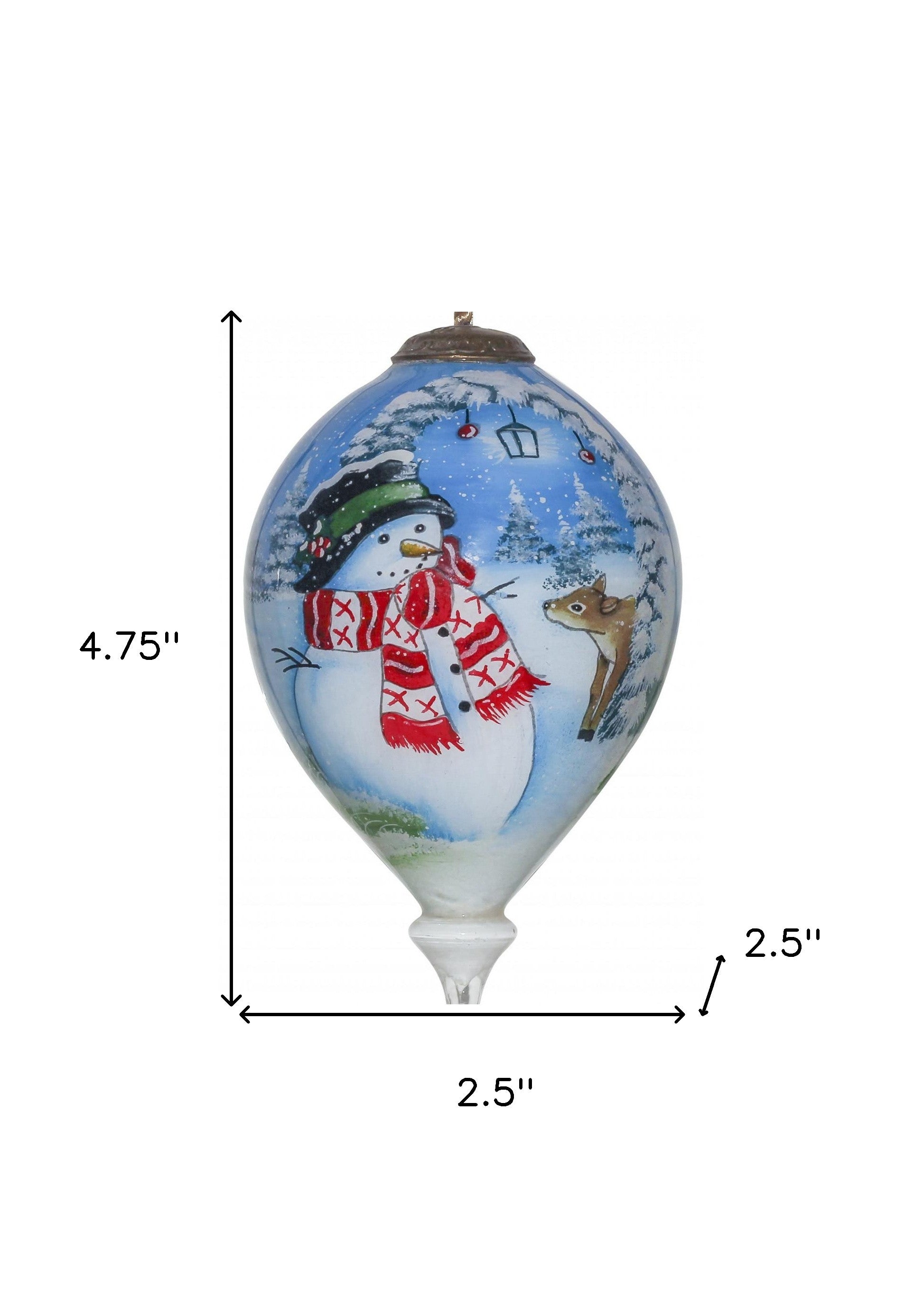 Adorable Snowman and Deer Hand Painted Mouth Blown Glass Ornament
