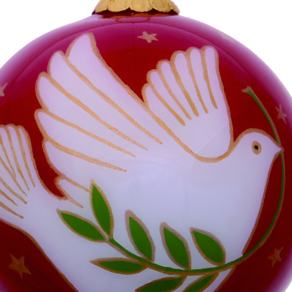 Peace on Earth Dove Hand Painted Mouth Blown Glass Ornament