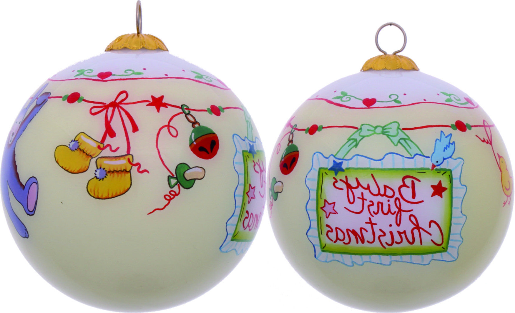 Baby's First Christmas with Motifs Hand Painted Mouth Blown Glass Ornament